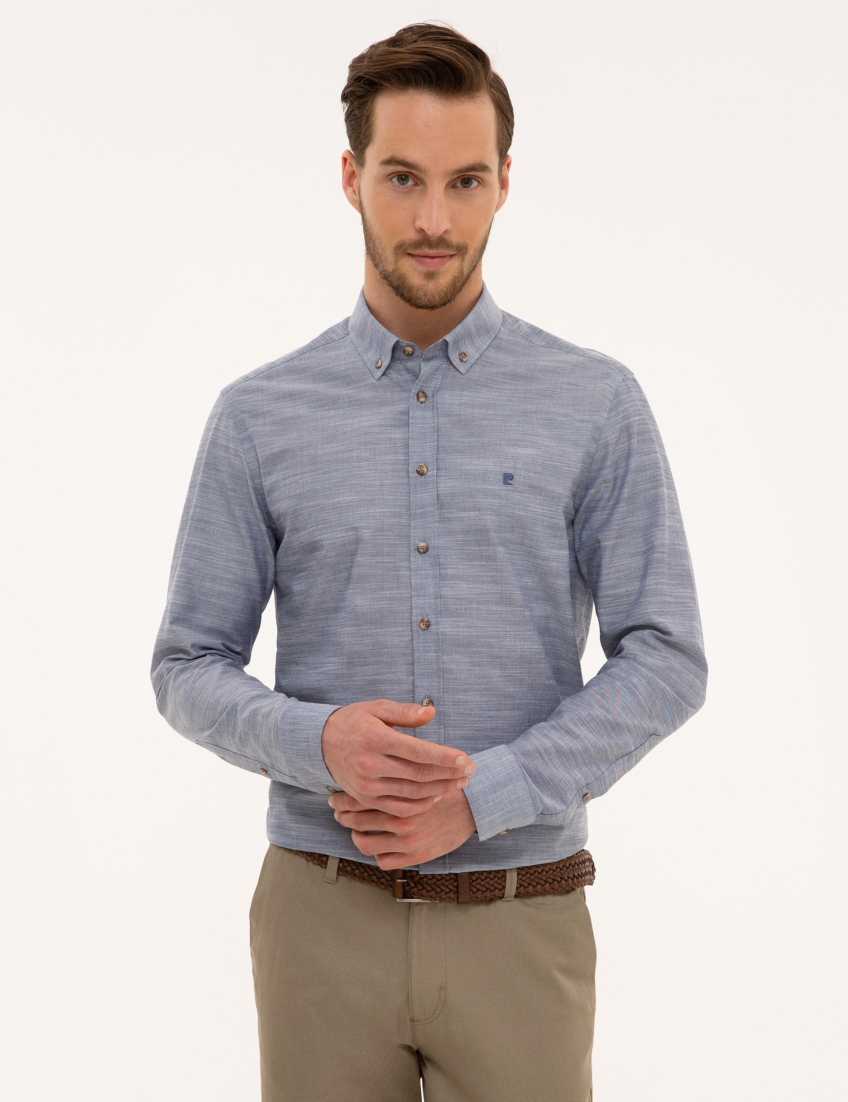 Lacivert Slim Fit Uzun Kollu Gömlek