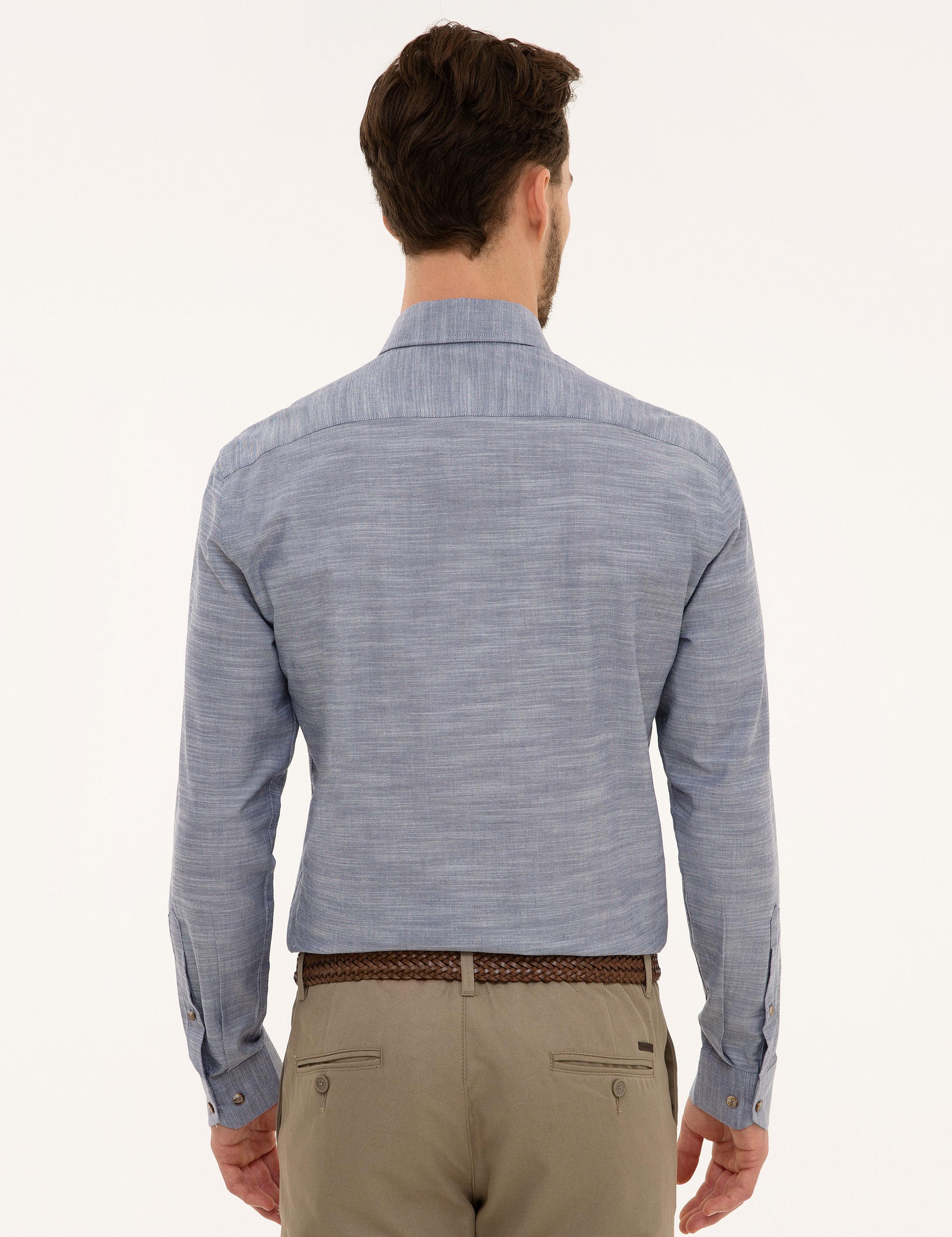 Lacivert Slim Fit Uzun Kollu Gömlek