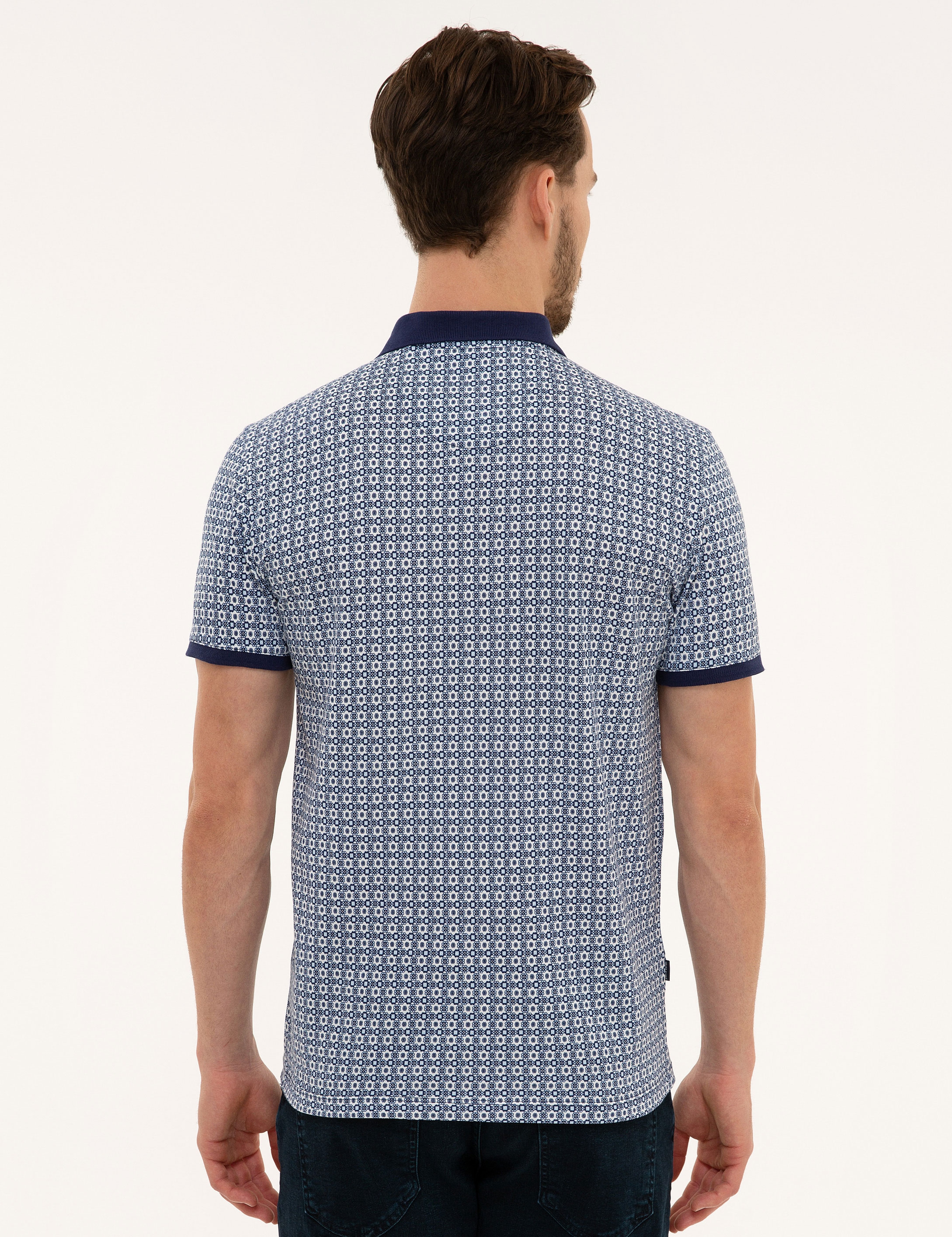 Lacivert Slim Fit Baskılı Polo Yaka Tişört - Image 3