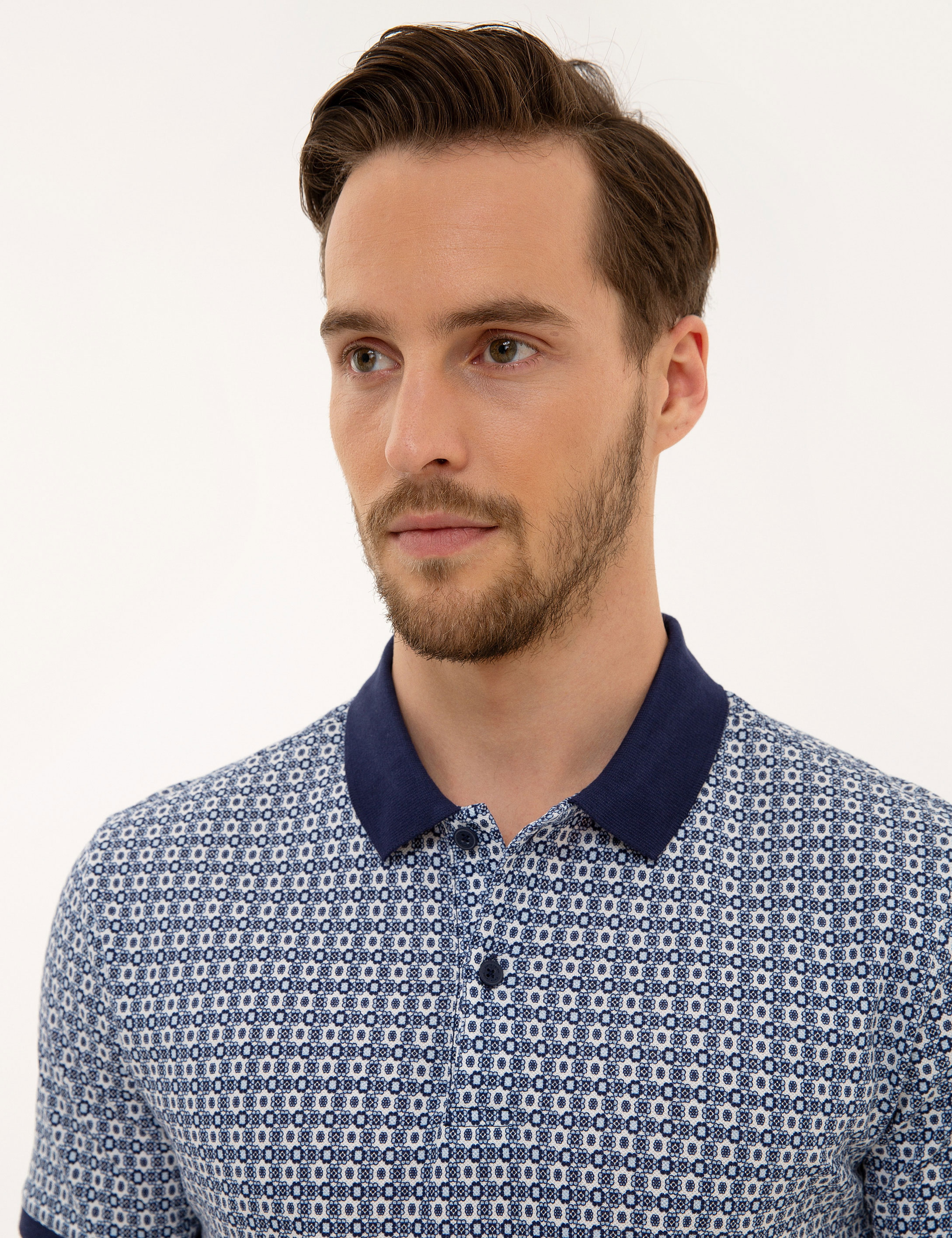 Lacivert Slim Fit Baskılı Polo Yaka Tişört