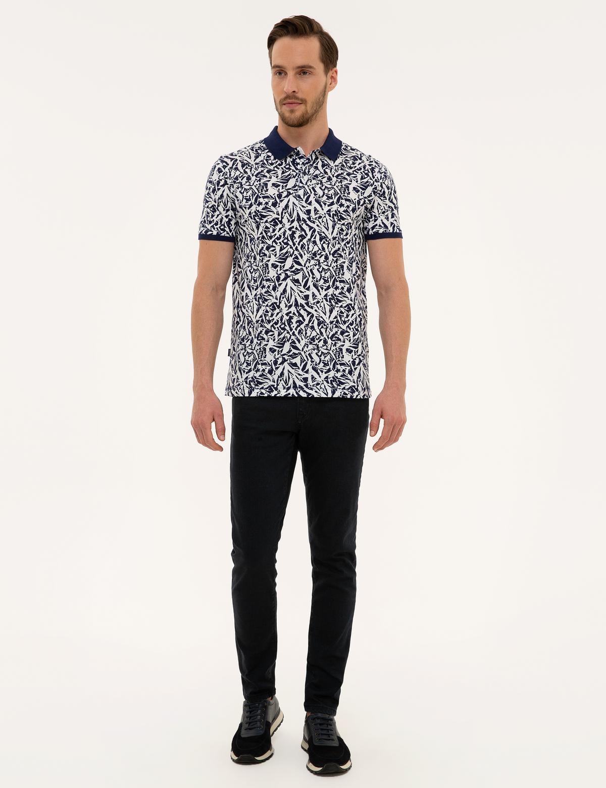 Lacivert Slim Fit Baskılı Polo Yaka Tişört - 50224459007