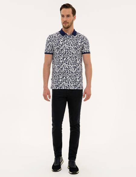 Lacivert Slim Fit Baskılı Polo Yaka Tişört - 50224459007