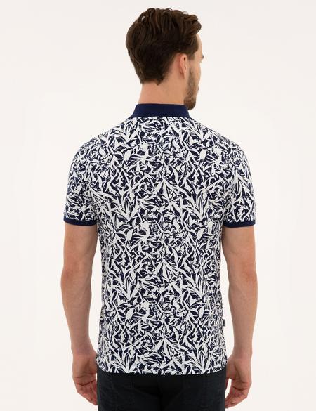 Lacivert Slim Fit Baskılı Polo Yaka Tişört - 50224459007