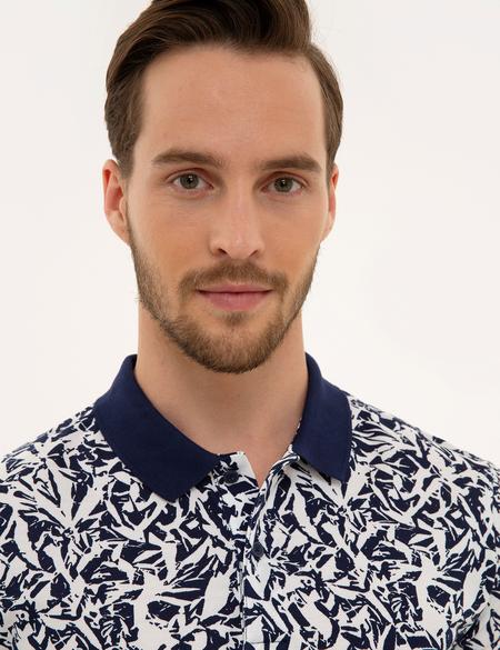 Lacivert Slim Fit Baskılı Polo Yaka Tişört - 50224459007
