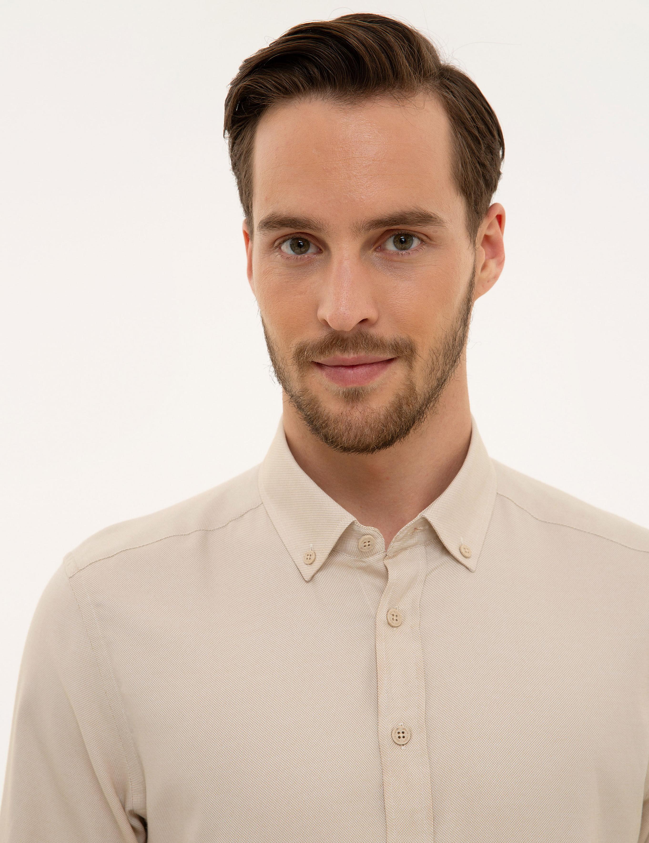 Bej Slim Fit Oxford Gömlek