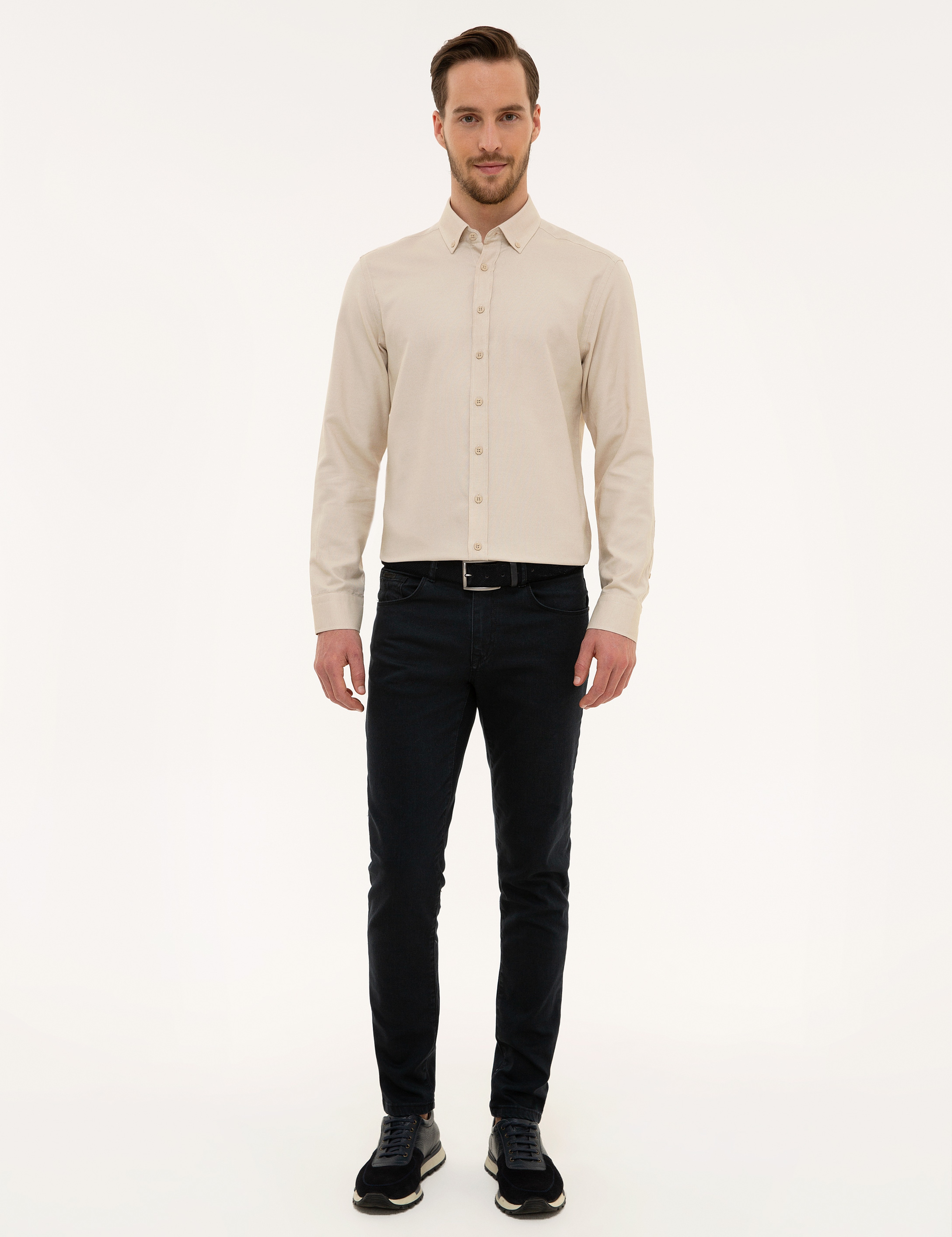 Bej Slim Fit Oxford Gömlek