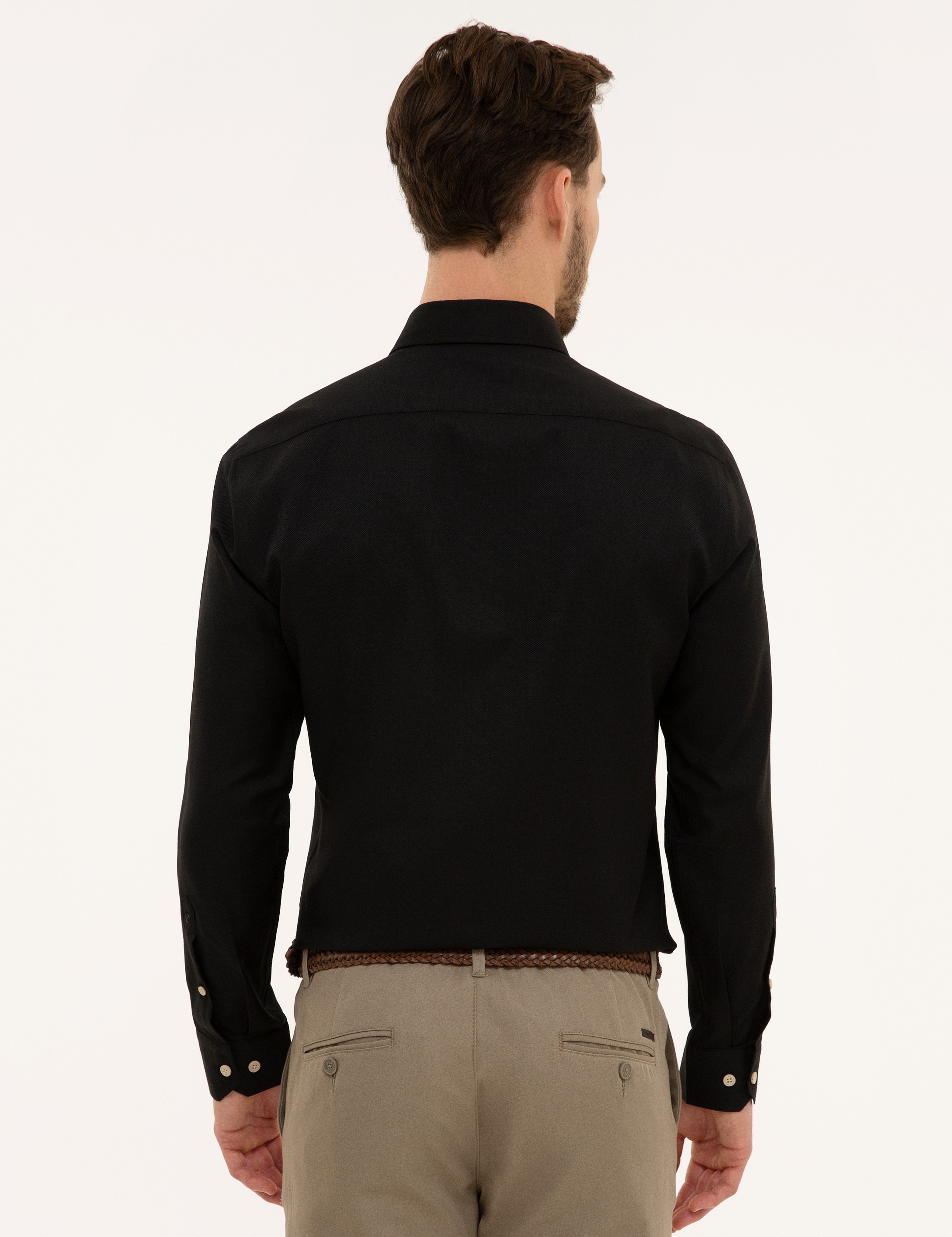Siyah Slim Fit Oxford Gömlek - Image 3