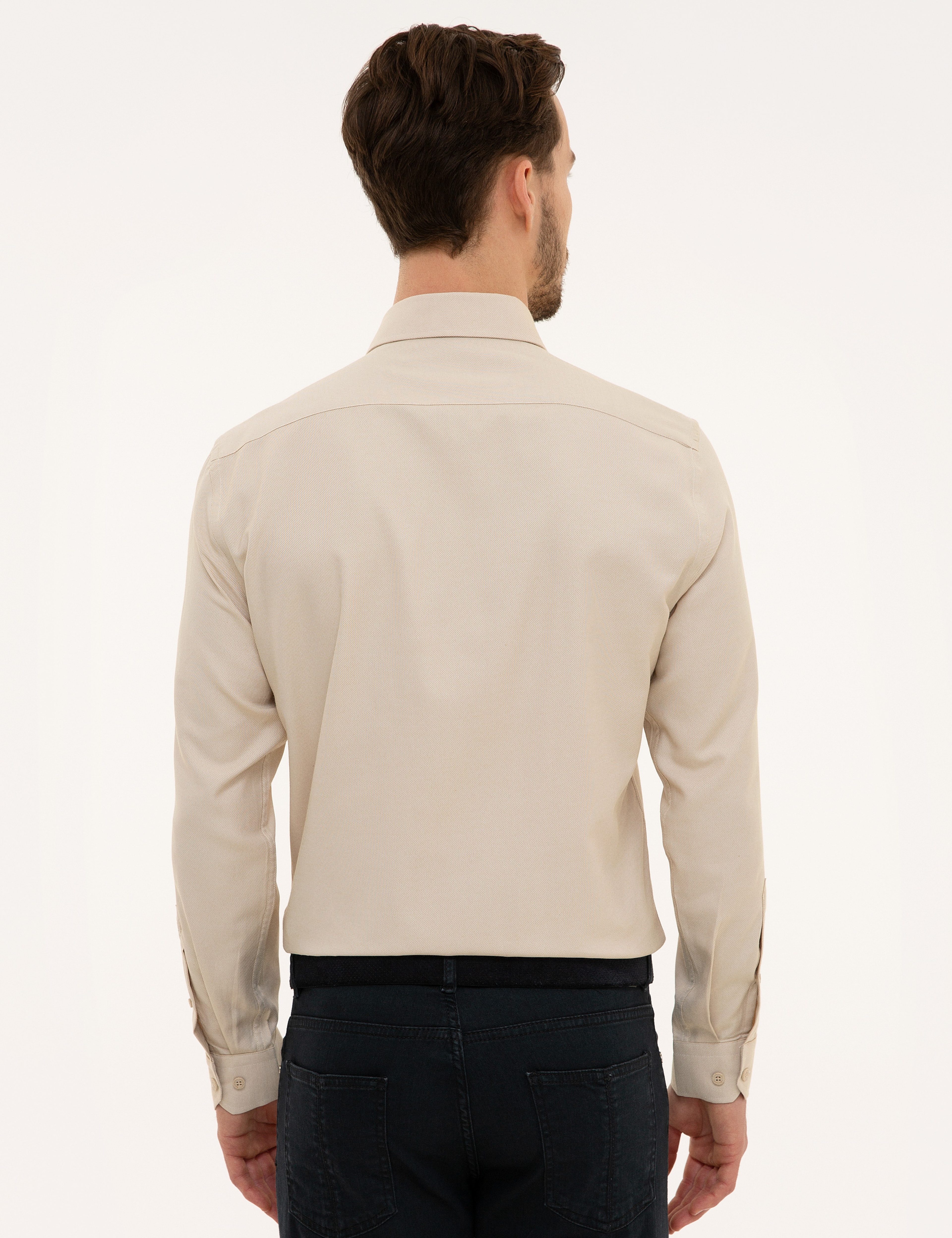 Bej Slim Fit Oxford Gömlek - Image 3