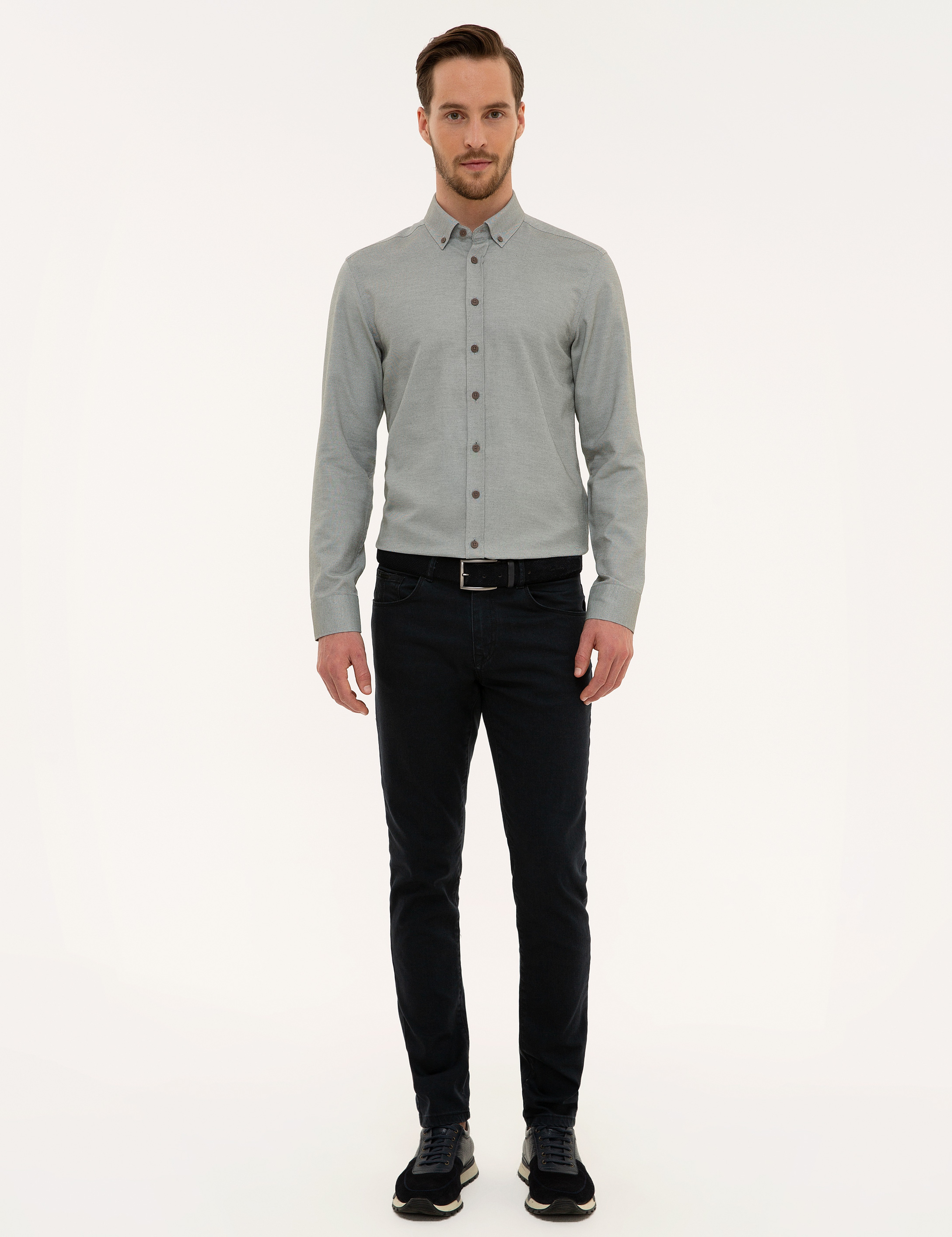 Haki Slim Fit Oxford Gömlek - Image 4