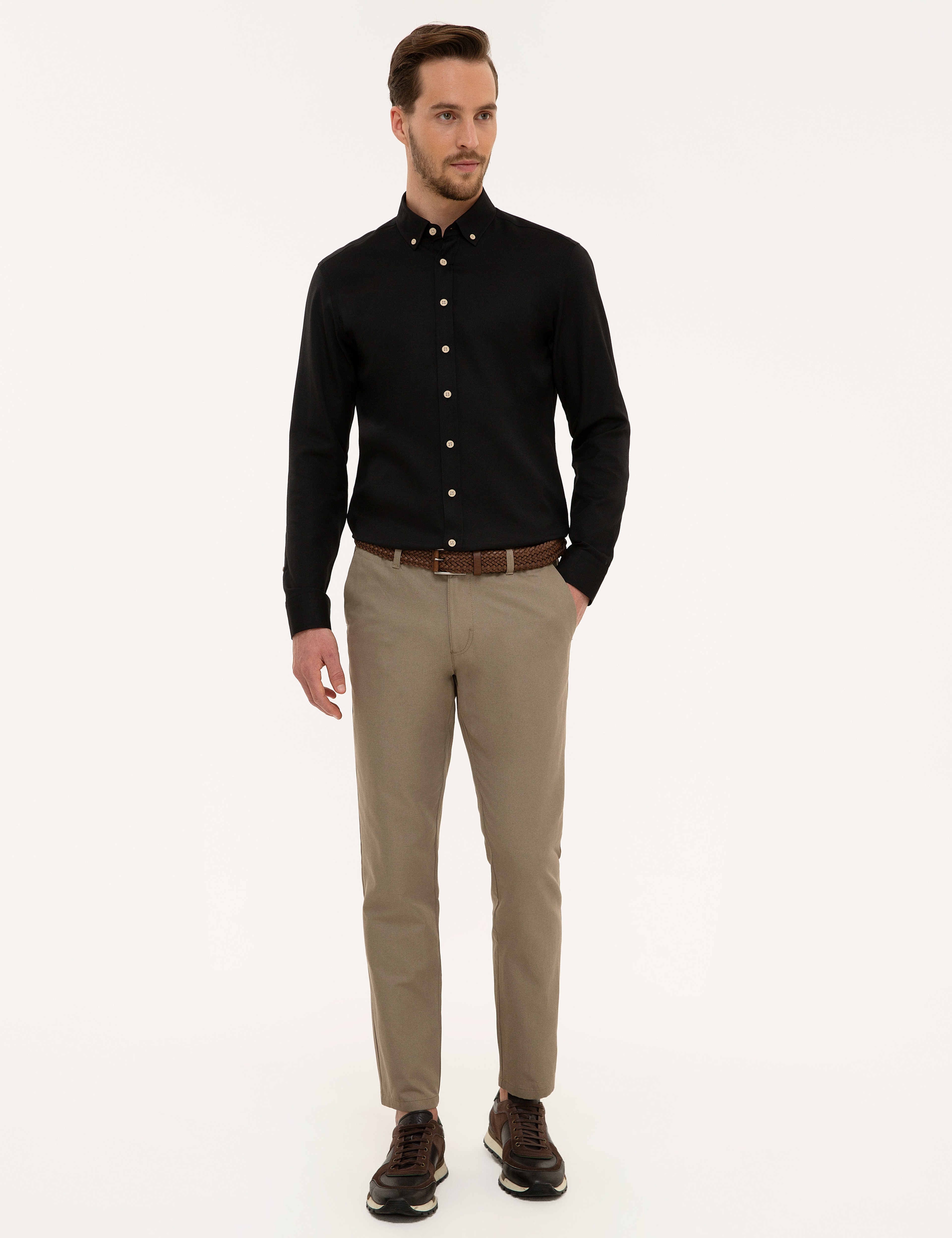 Siyah Slim Fit Oxford Gömlek - Image 4