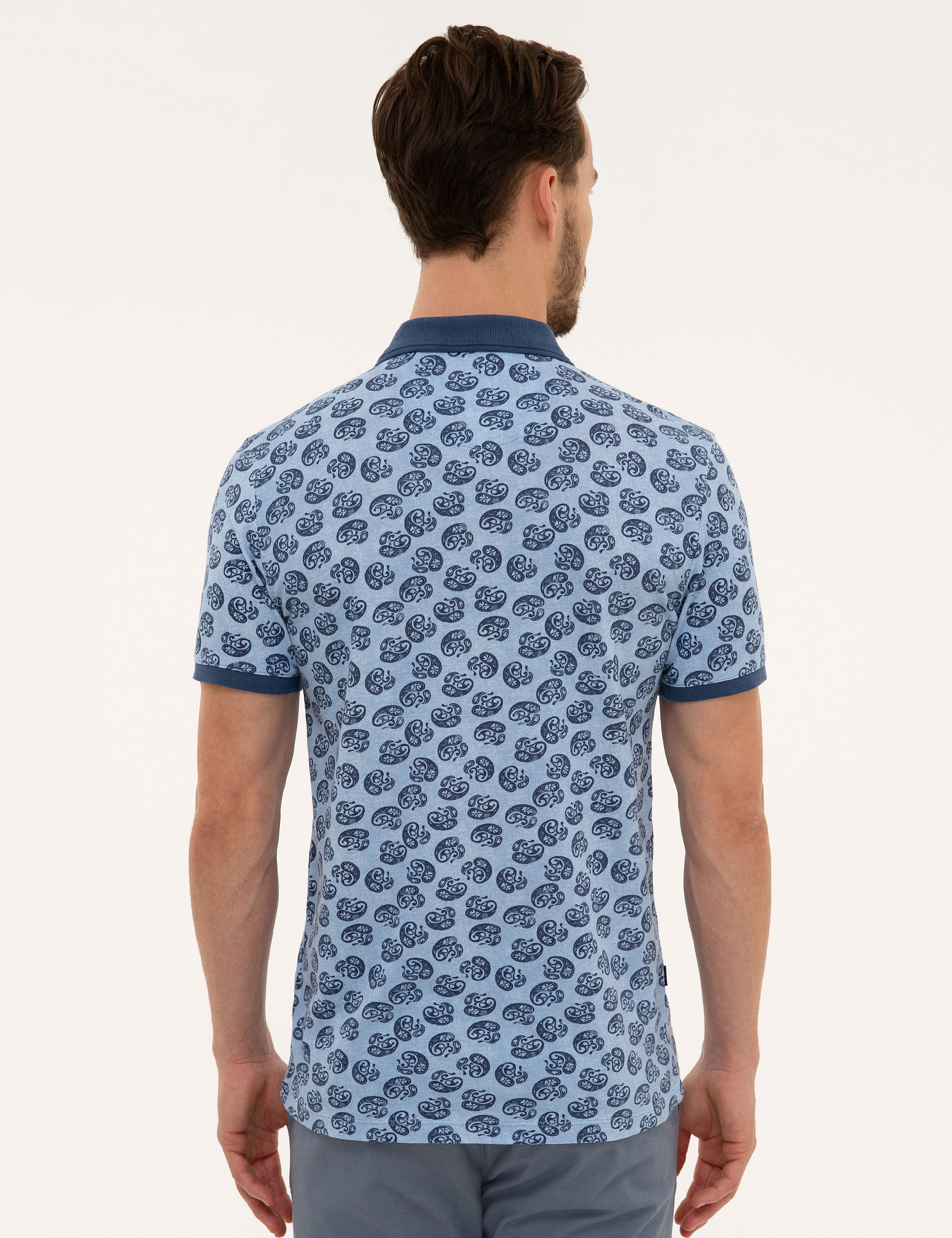 Mavi Slim Fit Baskılı Polo Yaka Tişört - Image 3