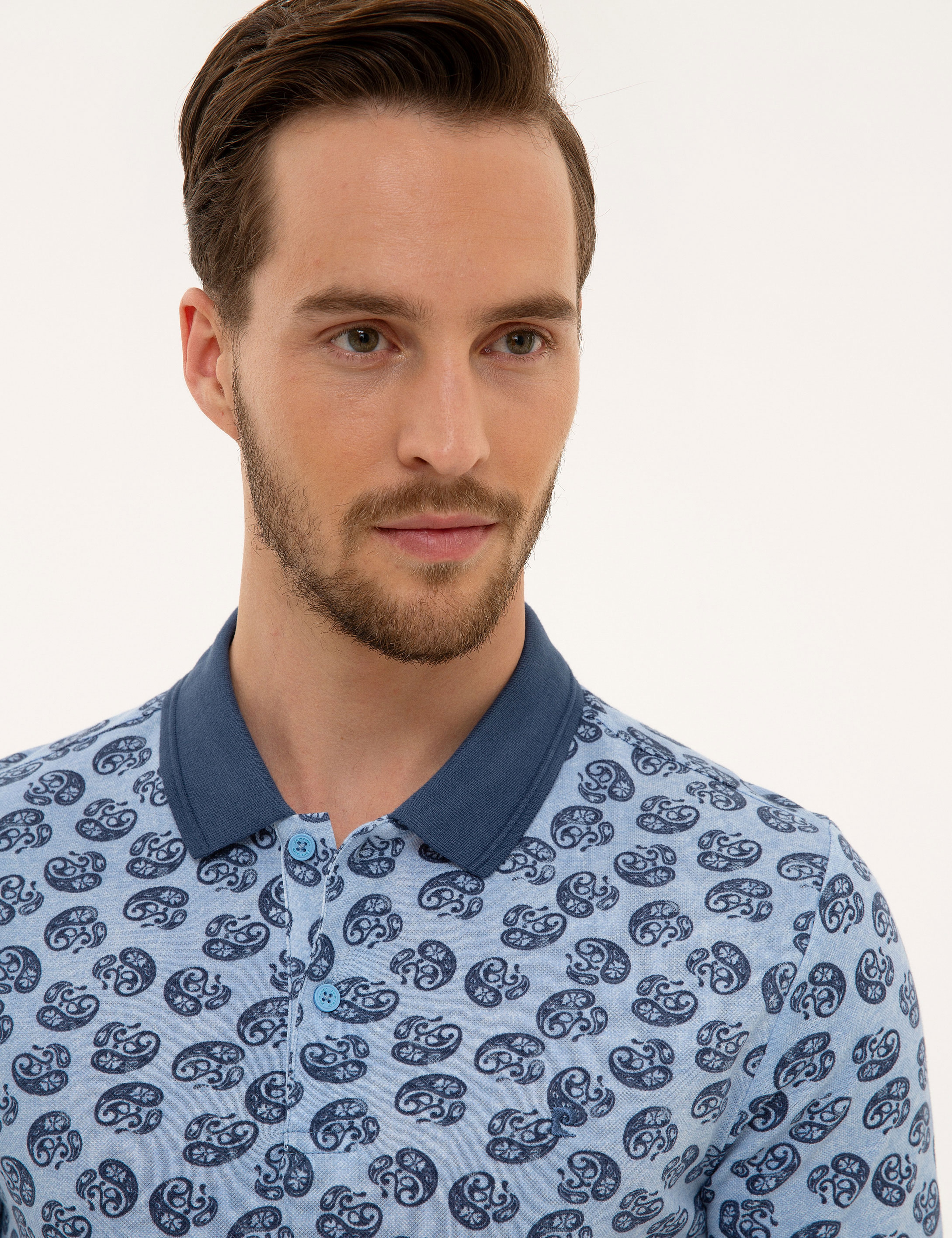 Mavi Slim Fit Baskılı Polo Yaka Tişört - Image 1