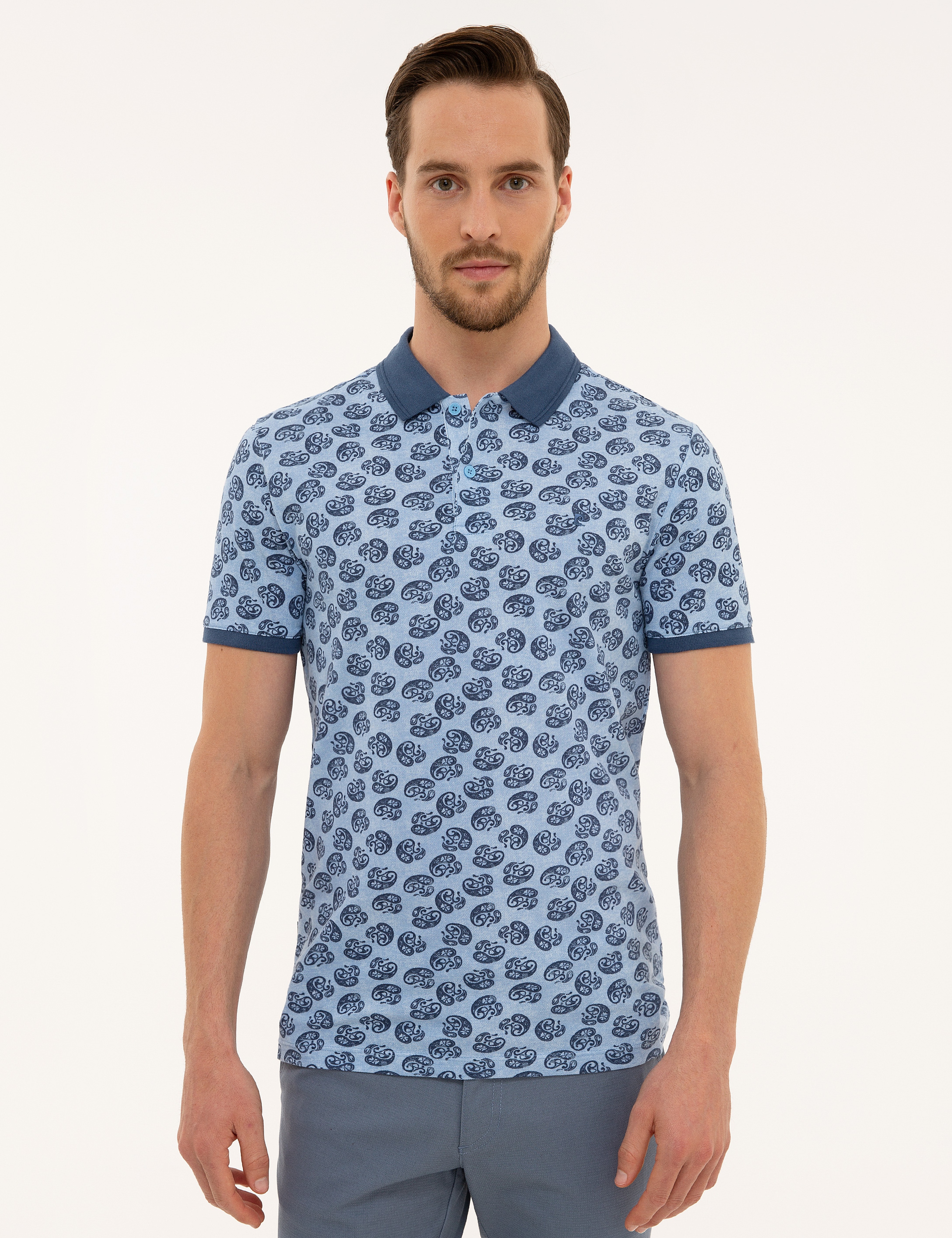 Mavi Slim Fit Baskılı Polo Yaka Tişört - Image 2