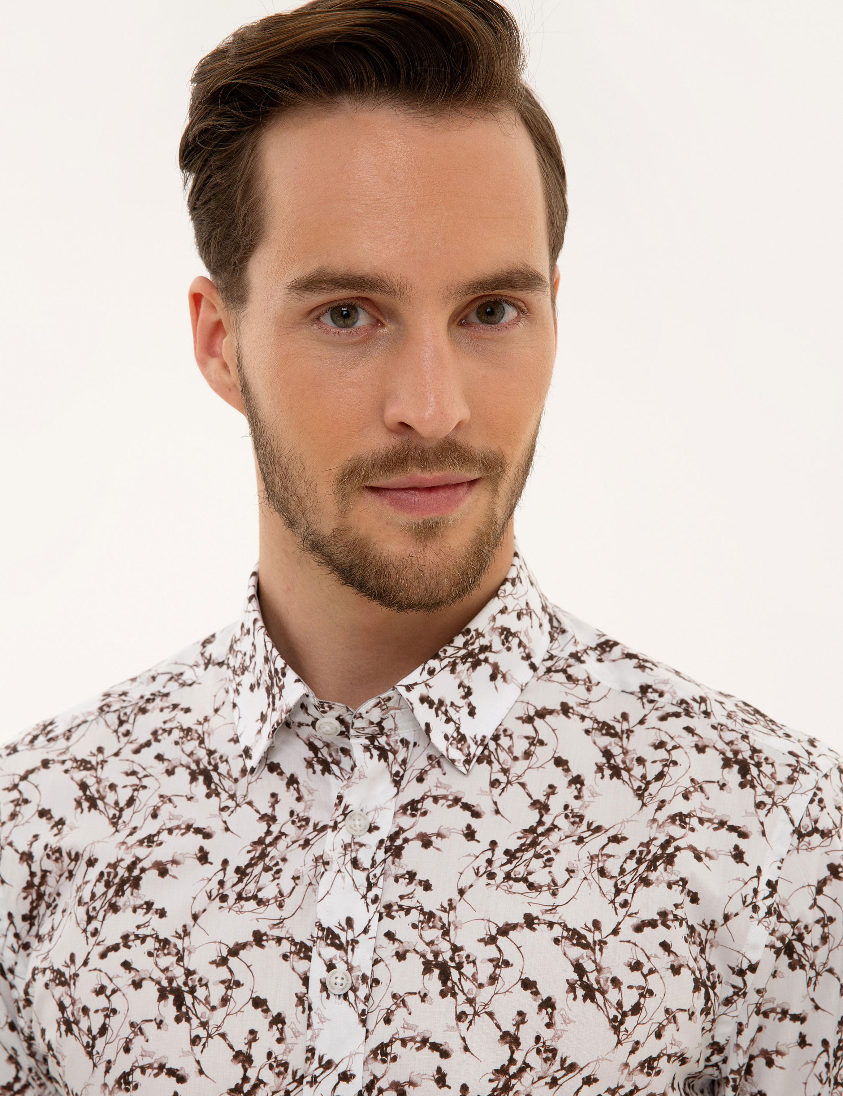 Kahverengi Slim Fit Uzun Kollu Gömlek