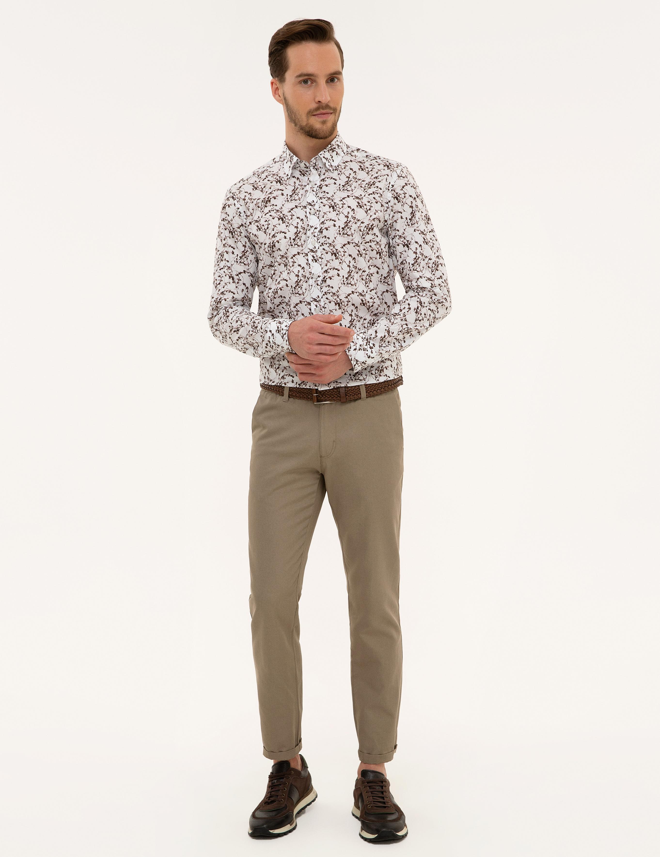 Kahverengi Slim Fit Uzun Kollu Gömlek