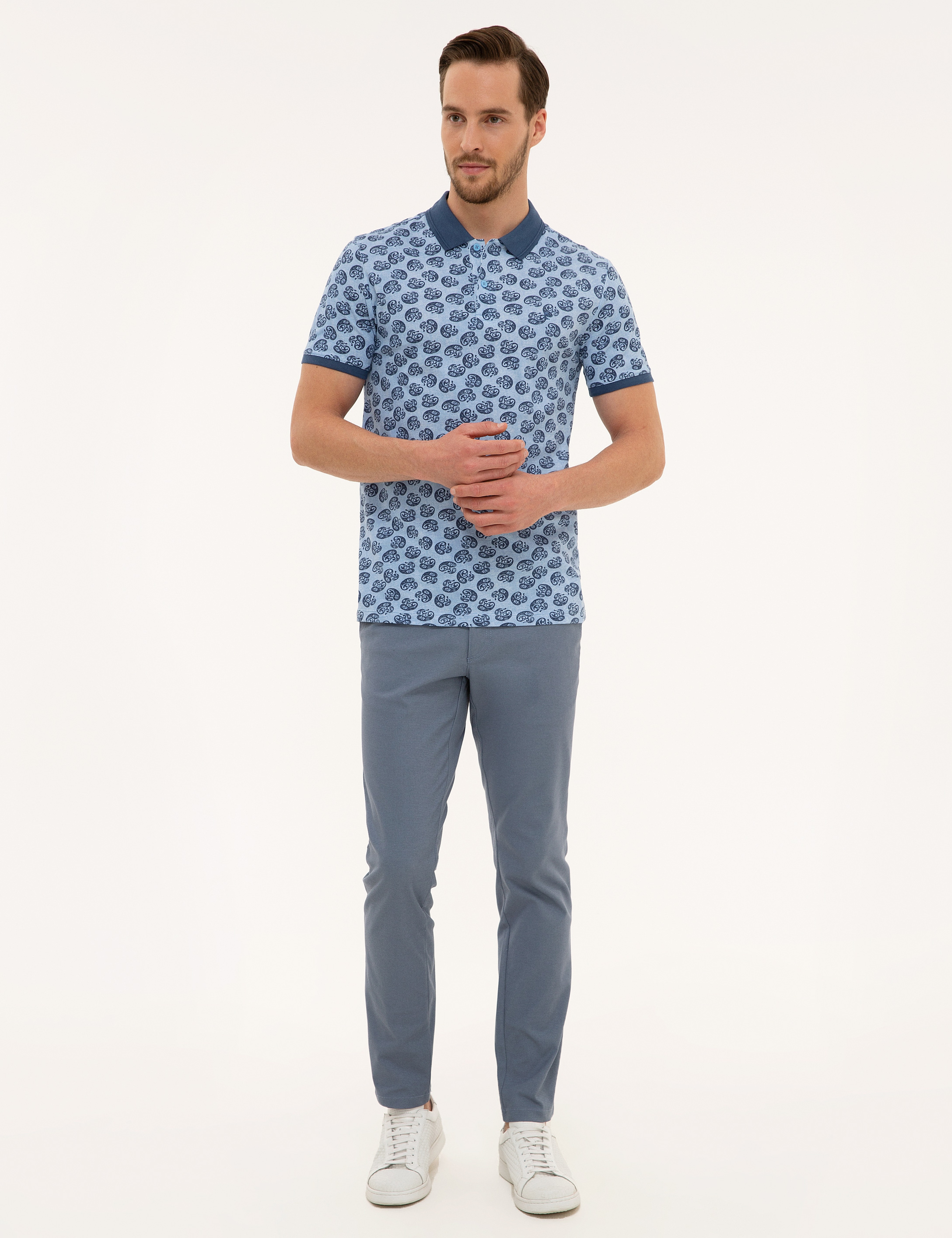 Mavi Slim Fit Baskılı Polo Yaka Tişört - Image 4