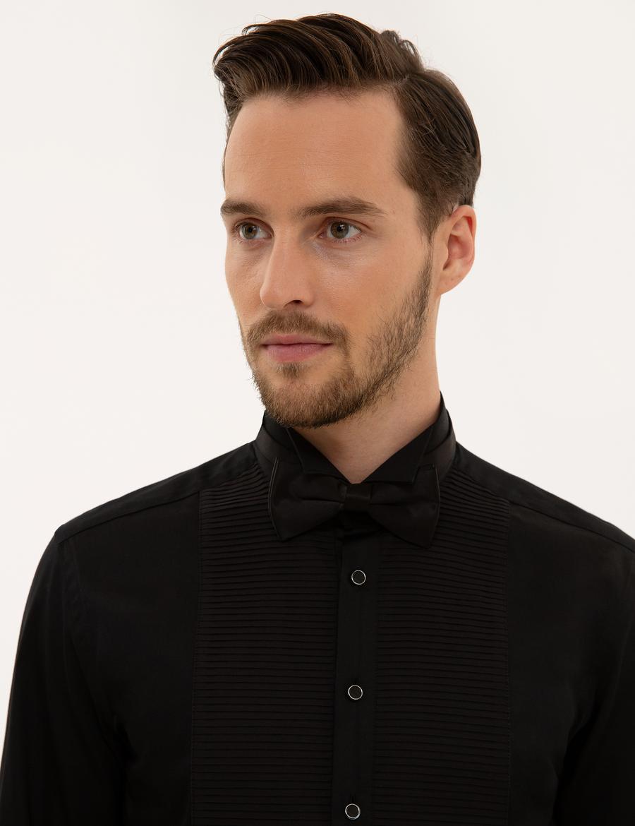 Siyah Slim Fit Smokin Gömlek