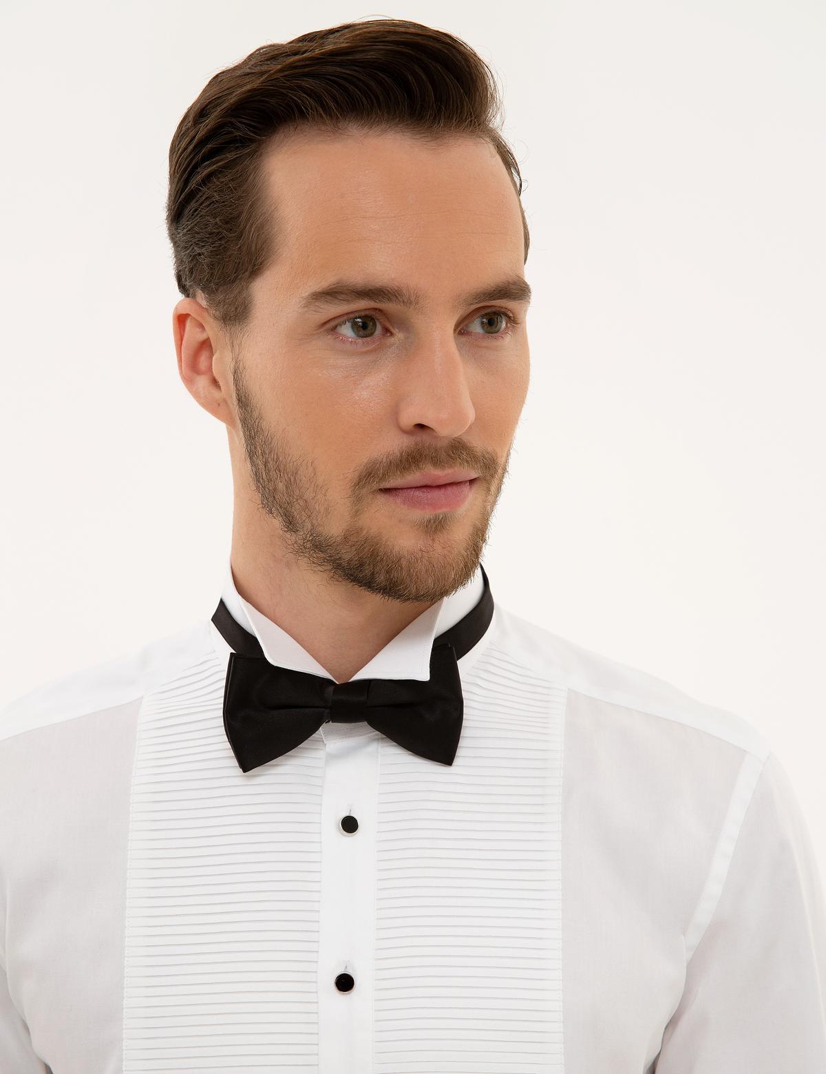 Beyaz Slim Fit Smokin Gömlek