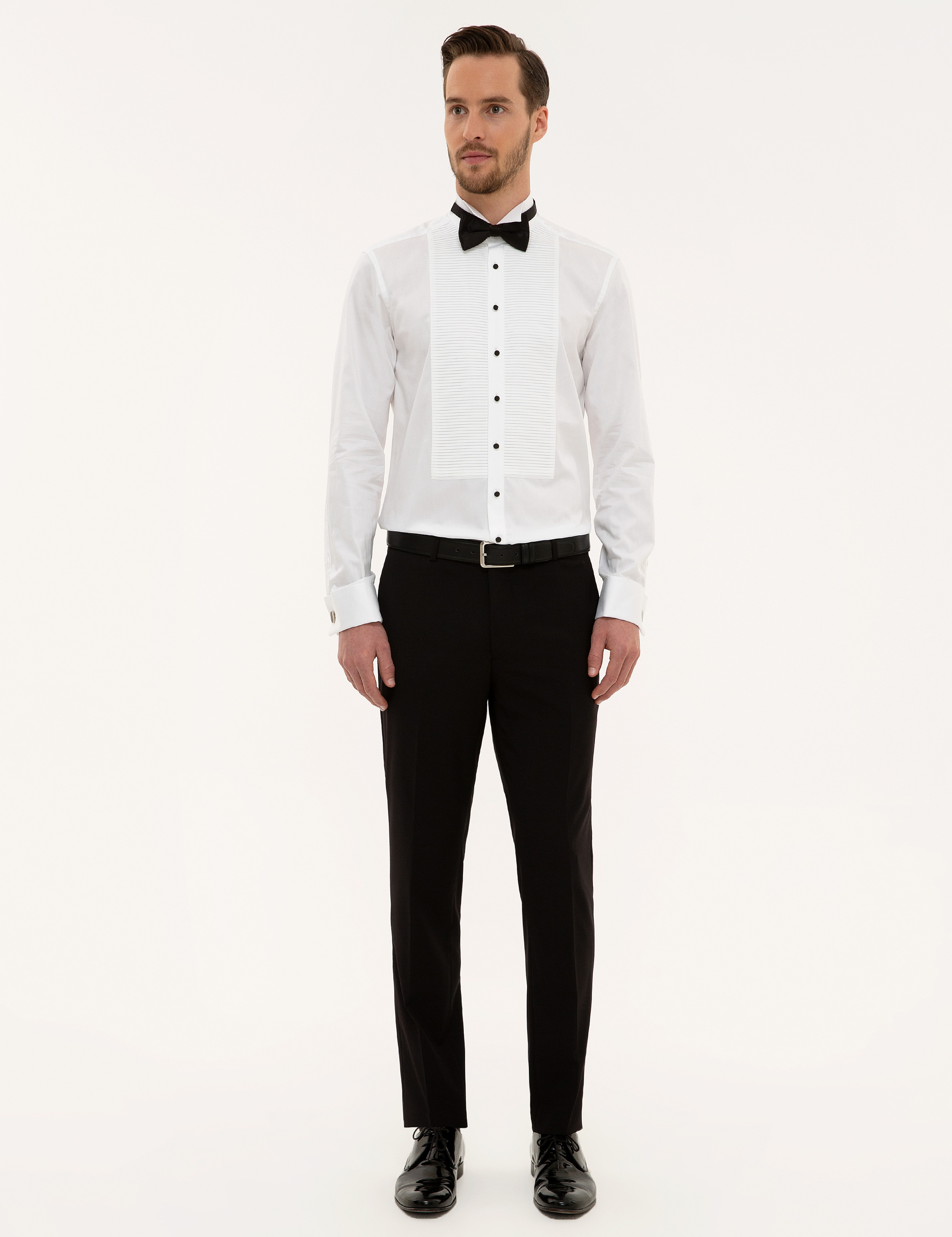 Beyaz Slim Fit Smokin Gömlek - Image 5
