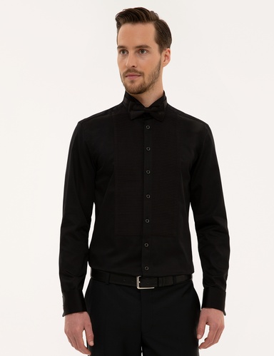 Siyah Slim Fit Smokin Gömlek