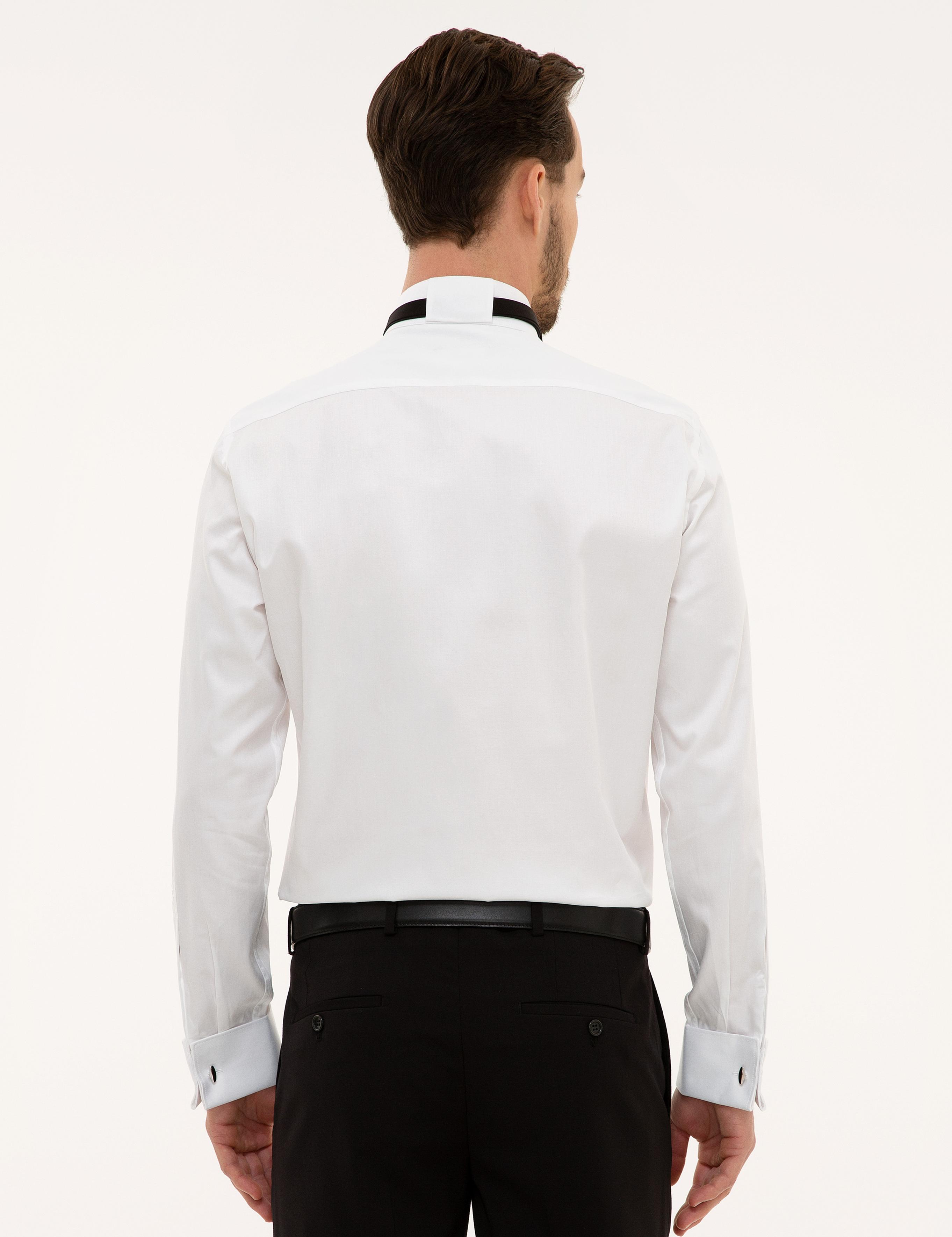 Beyaz Slim Fit Smokin Gömlek