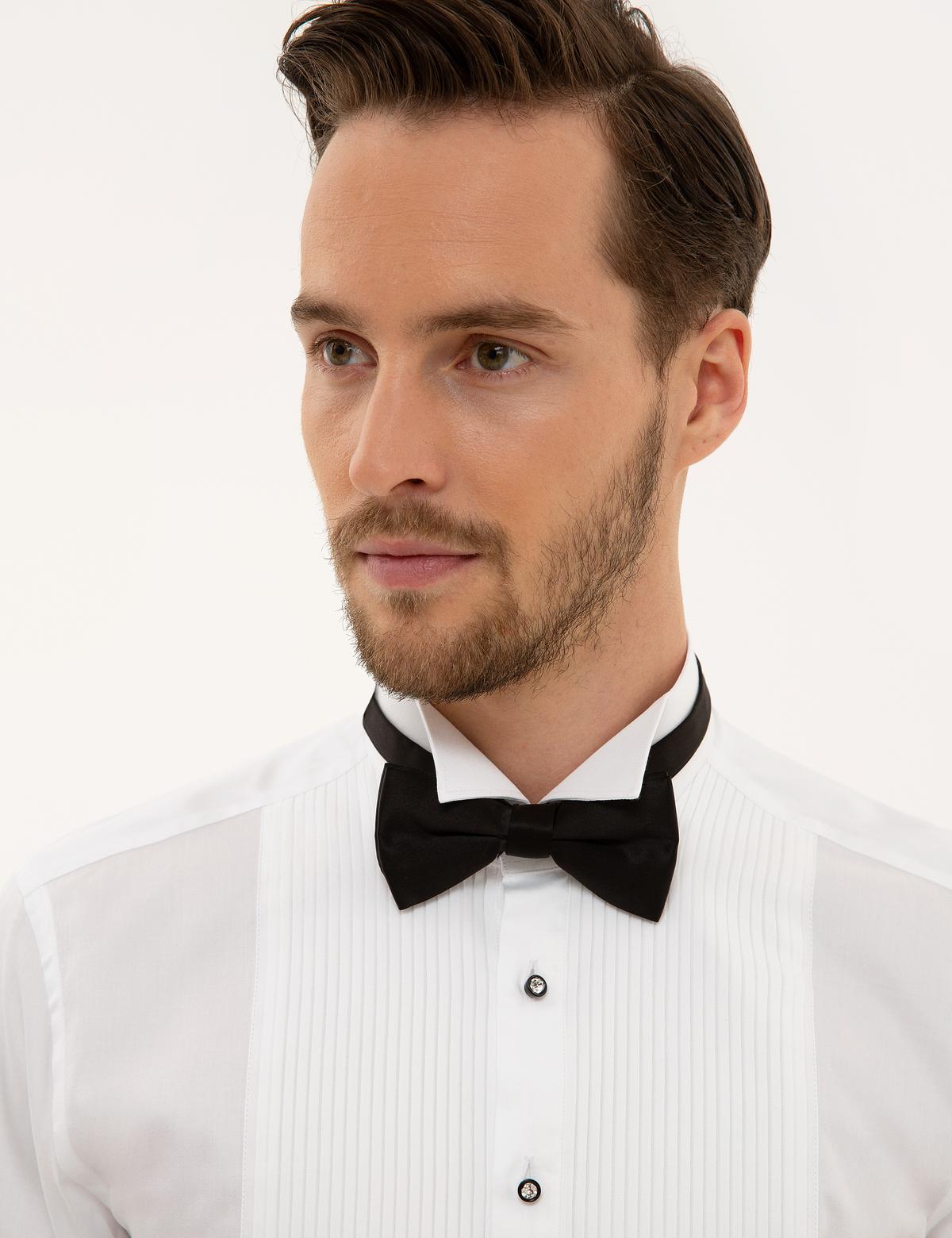 Beyaz Slim Fit Smokin Gömlek