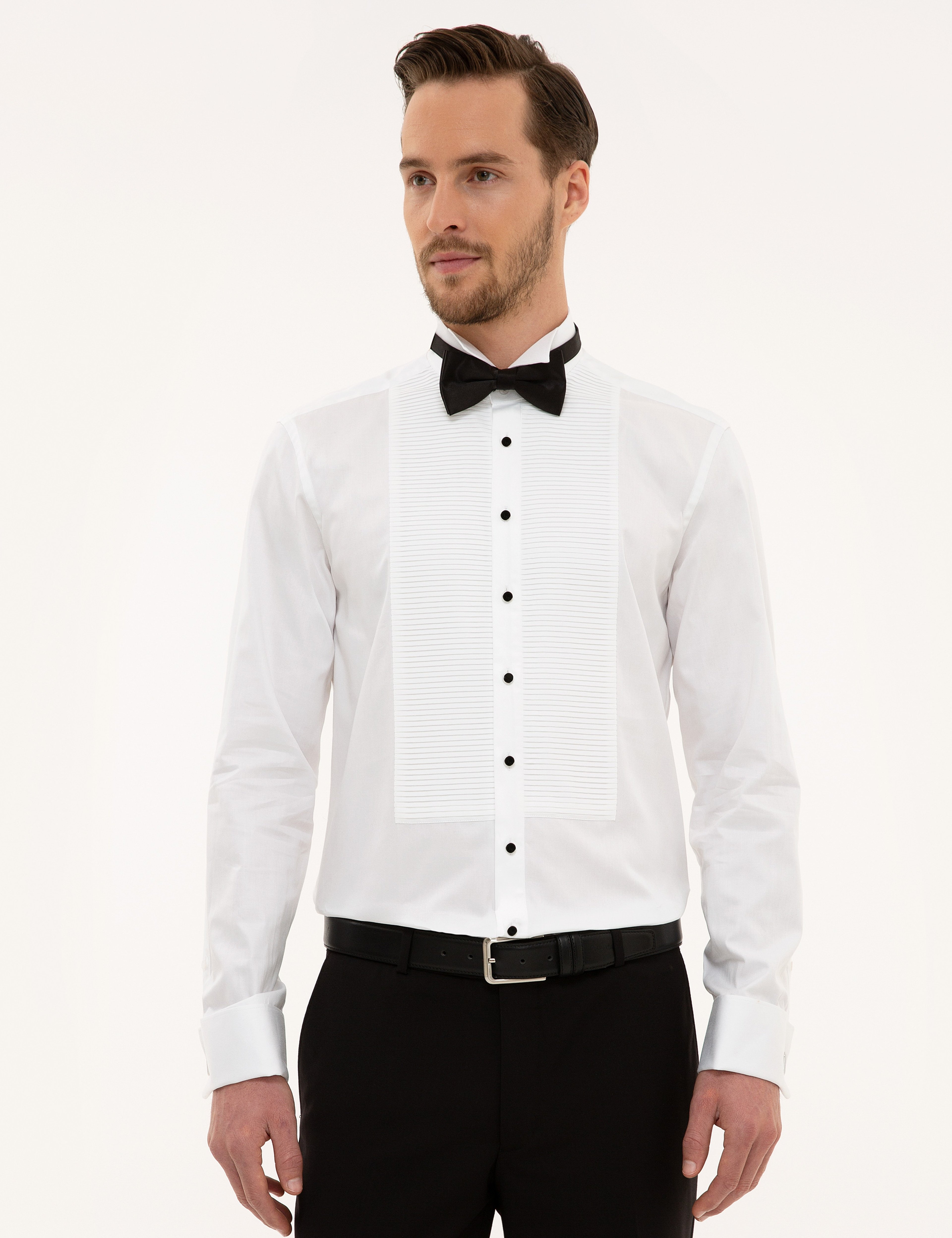 Beyaz Slim Fit Smokin Gömlek