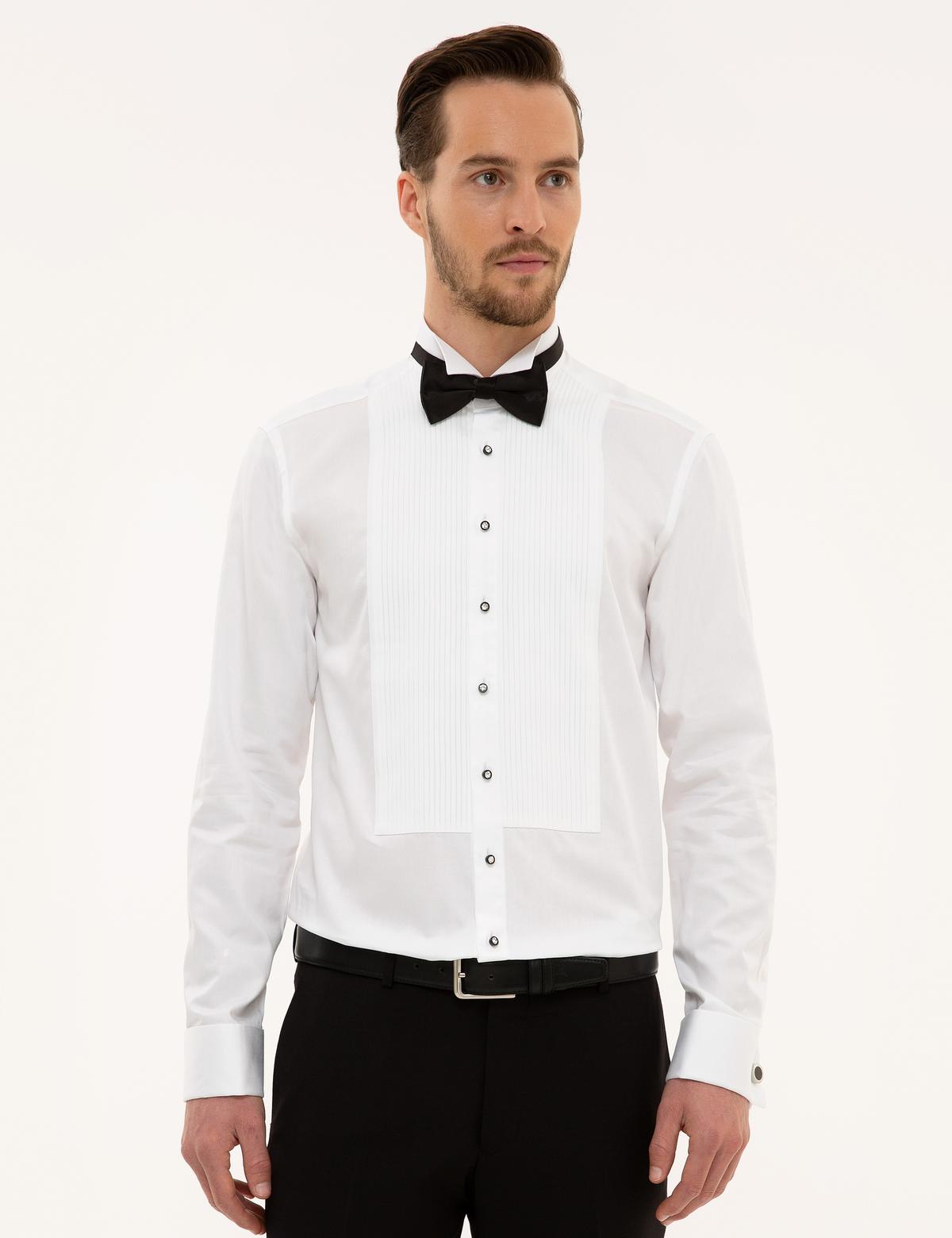 Beyaz Slim Fit Smokin Gömlek - 50223005012