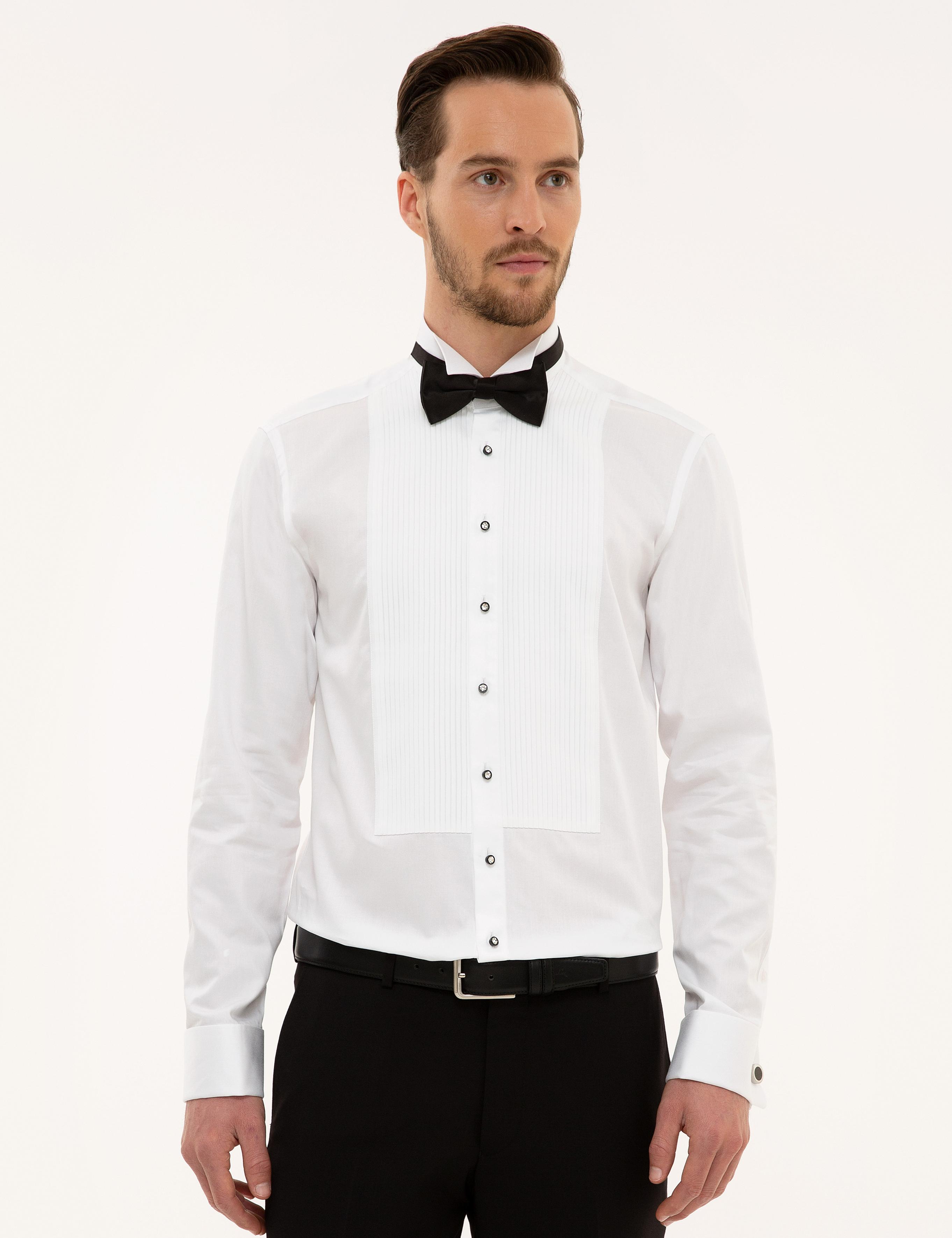 Beyaz Slim Fit Smokin Gömlek