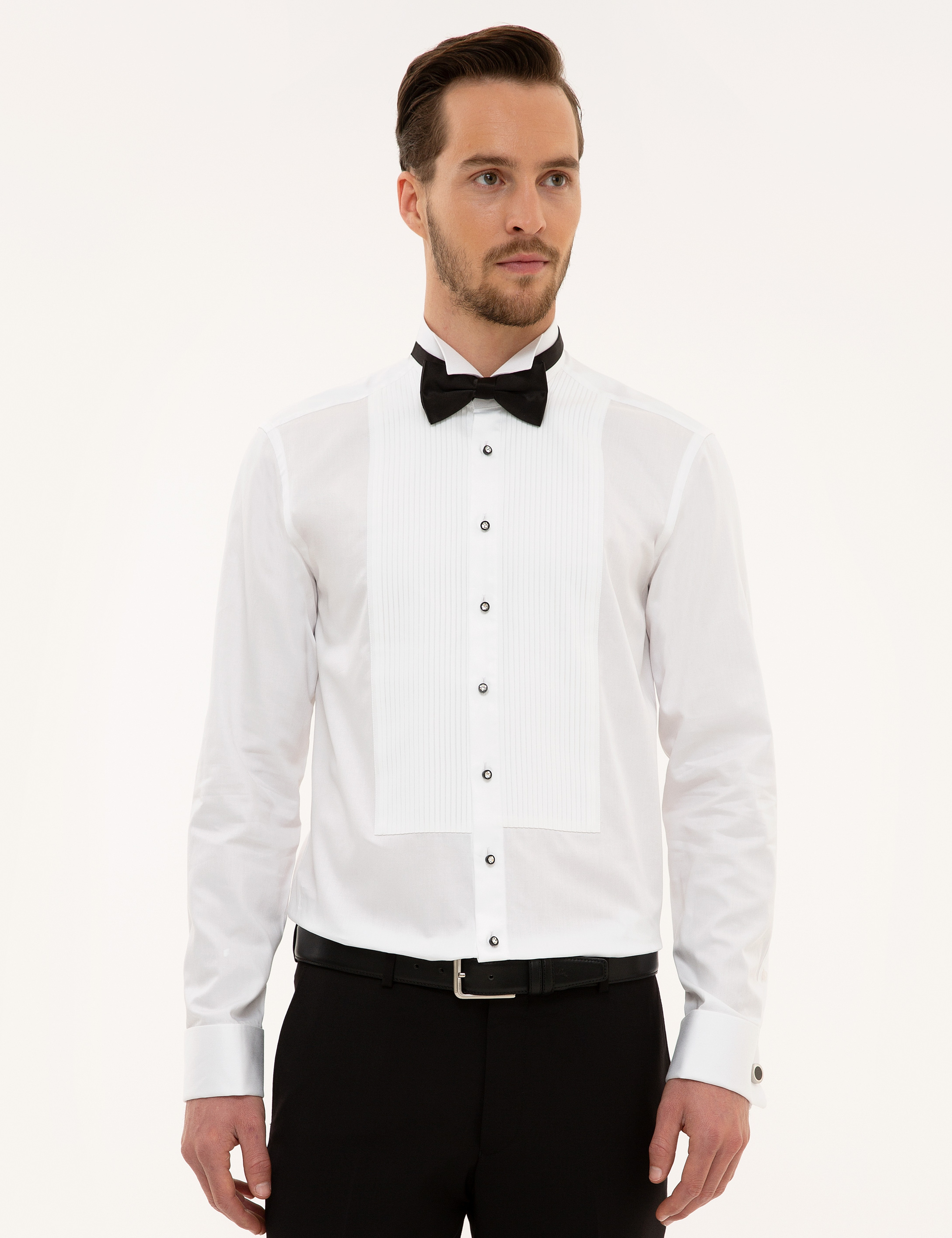 Beyaz Slim Fit Smokin Gömlek - Image 3