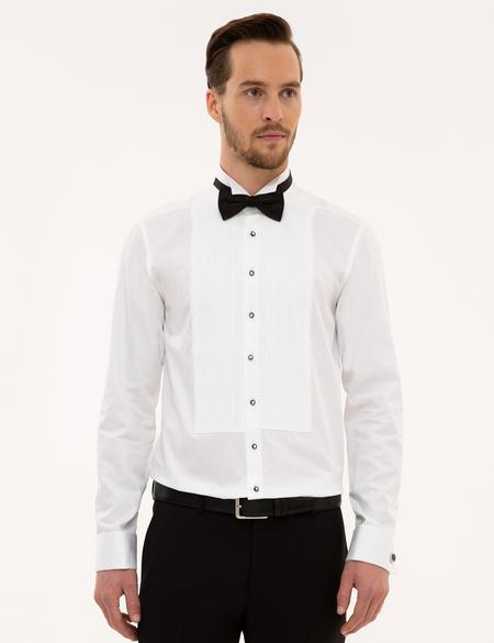 Beyaz Slim Fit Smokin Gömlek - 50223005012