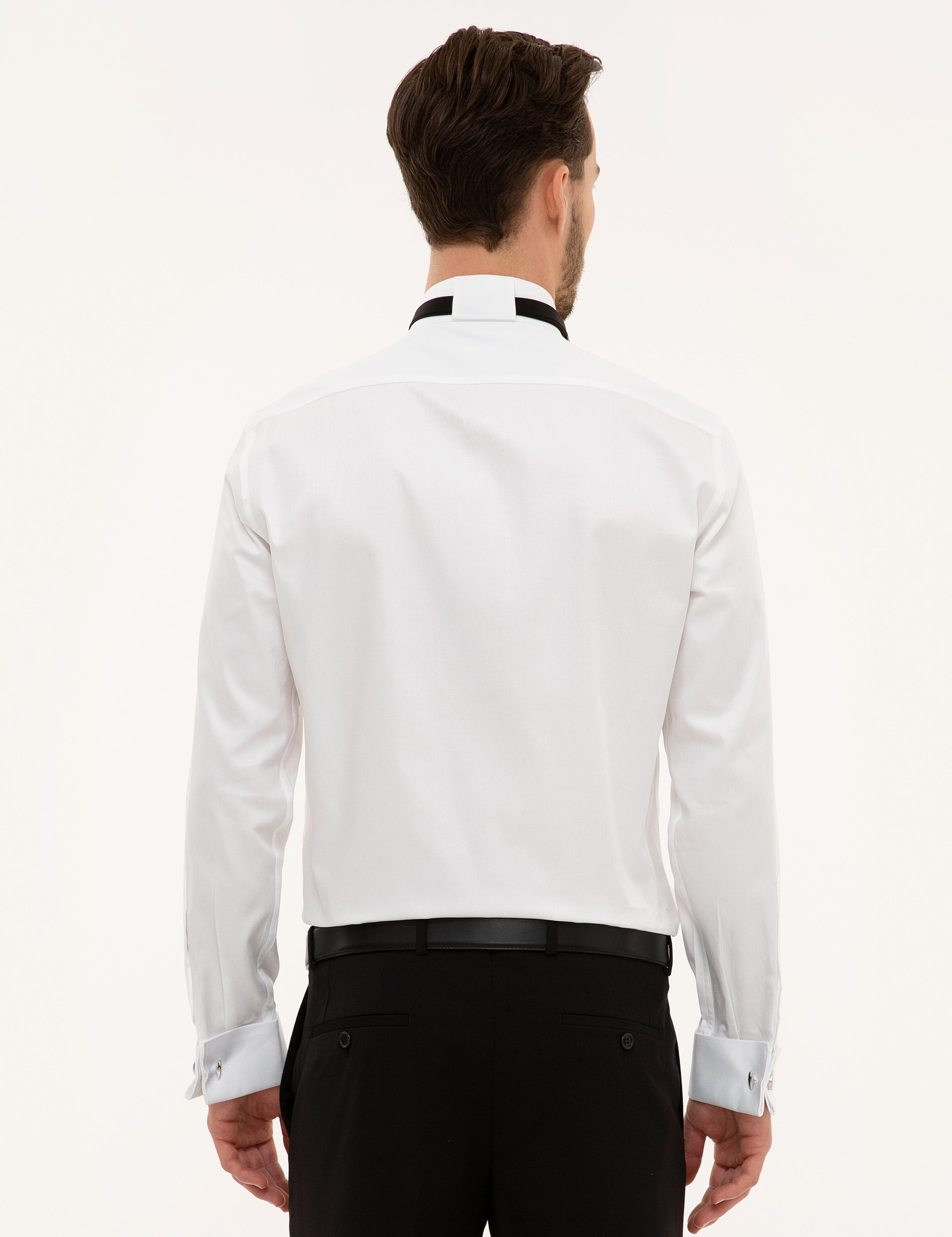 Beyaz Slim Fit Smokin Gömlek