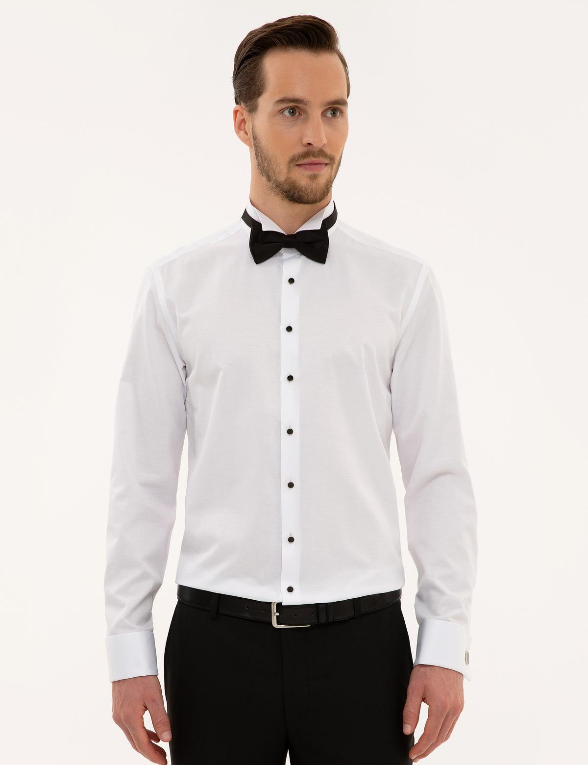 Beyaz Slim Fit Smokin Gömlek