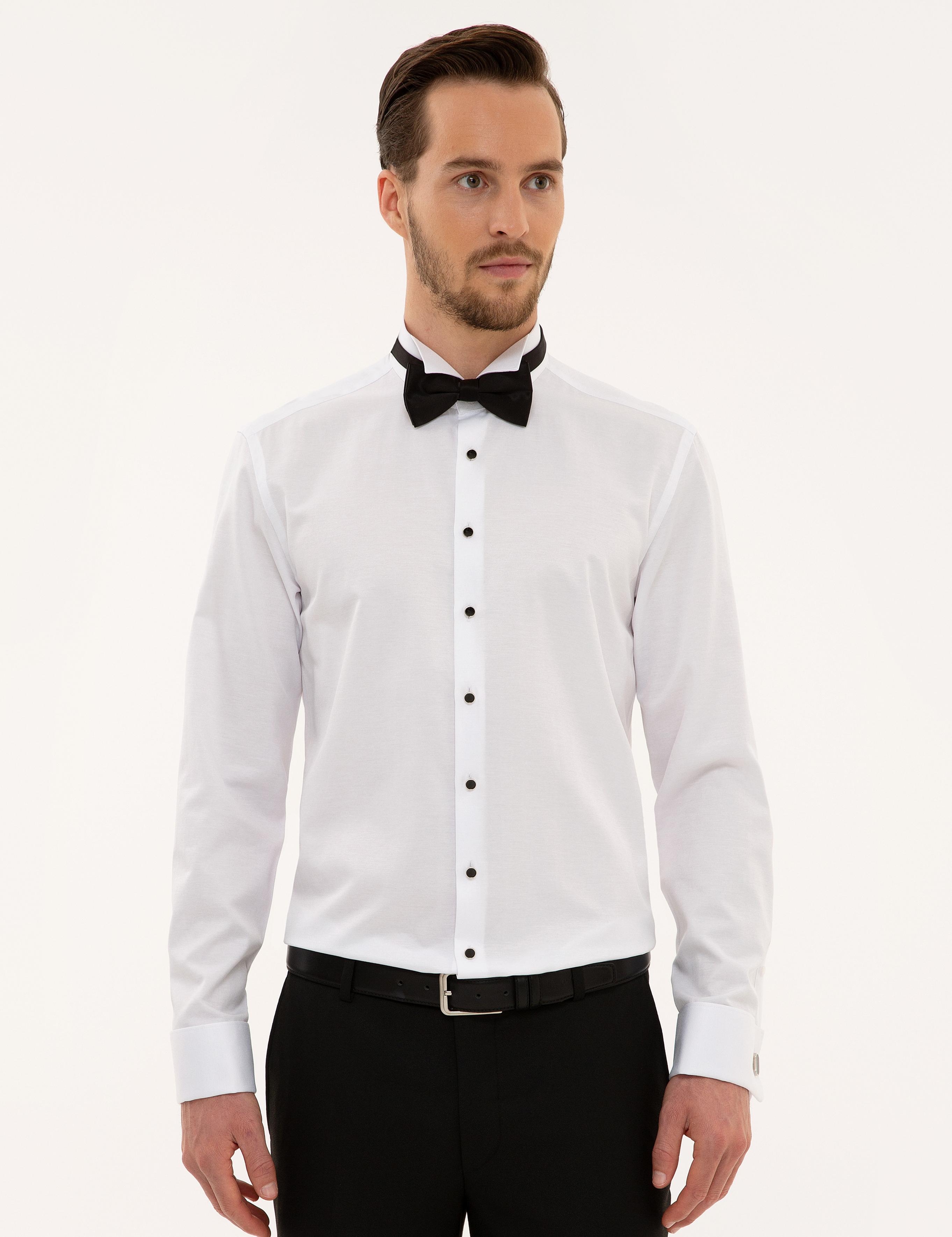 Beyaz Slim Fit Smokin Gömlek