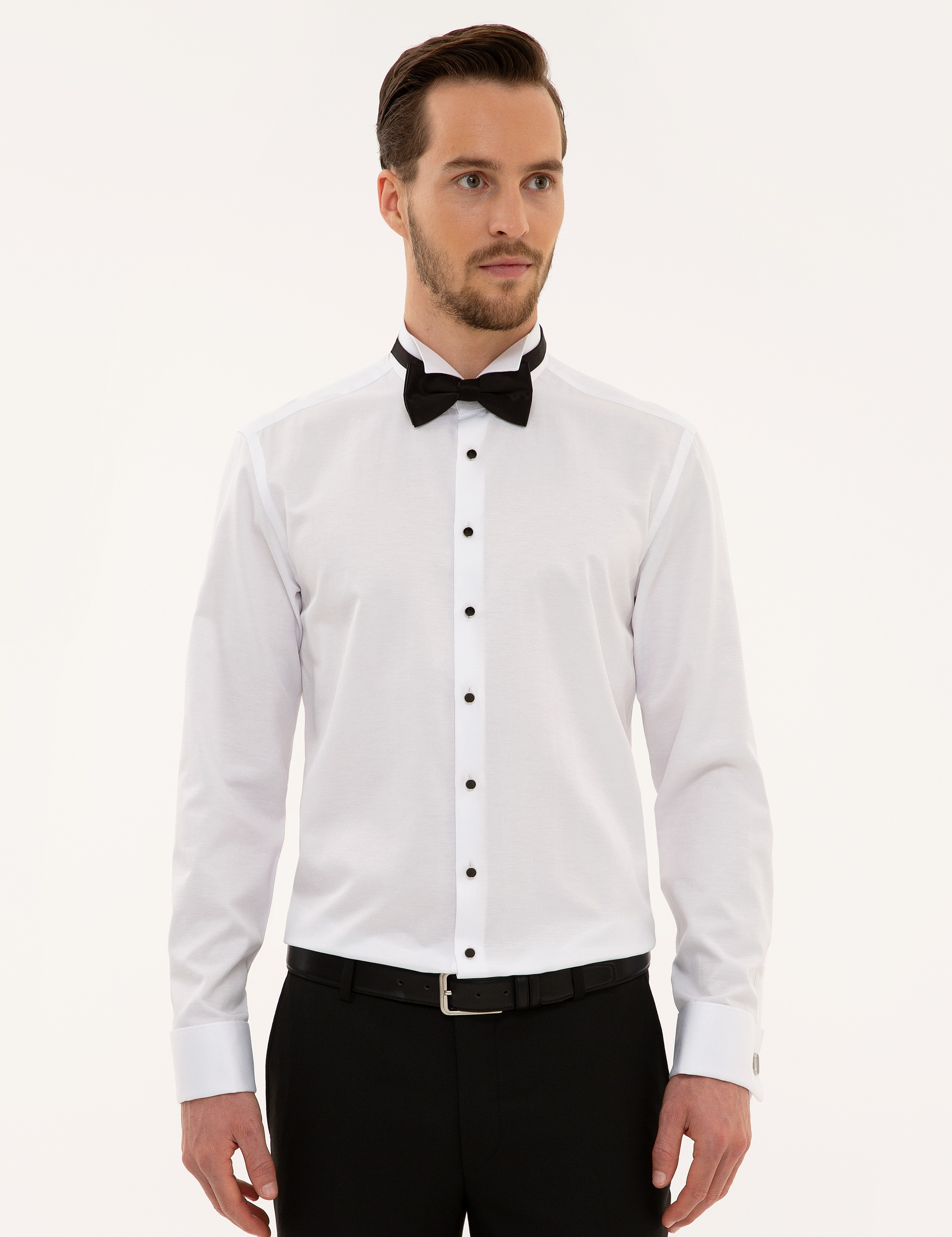 Beyaz Slim Fit Smokin Gömlek - Image 1