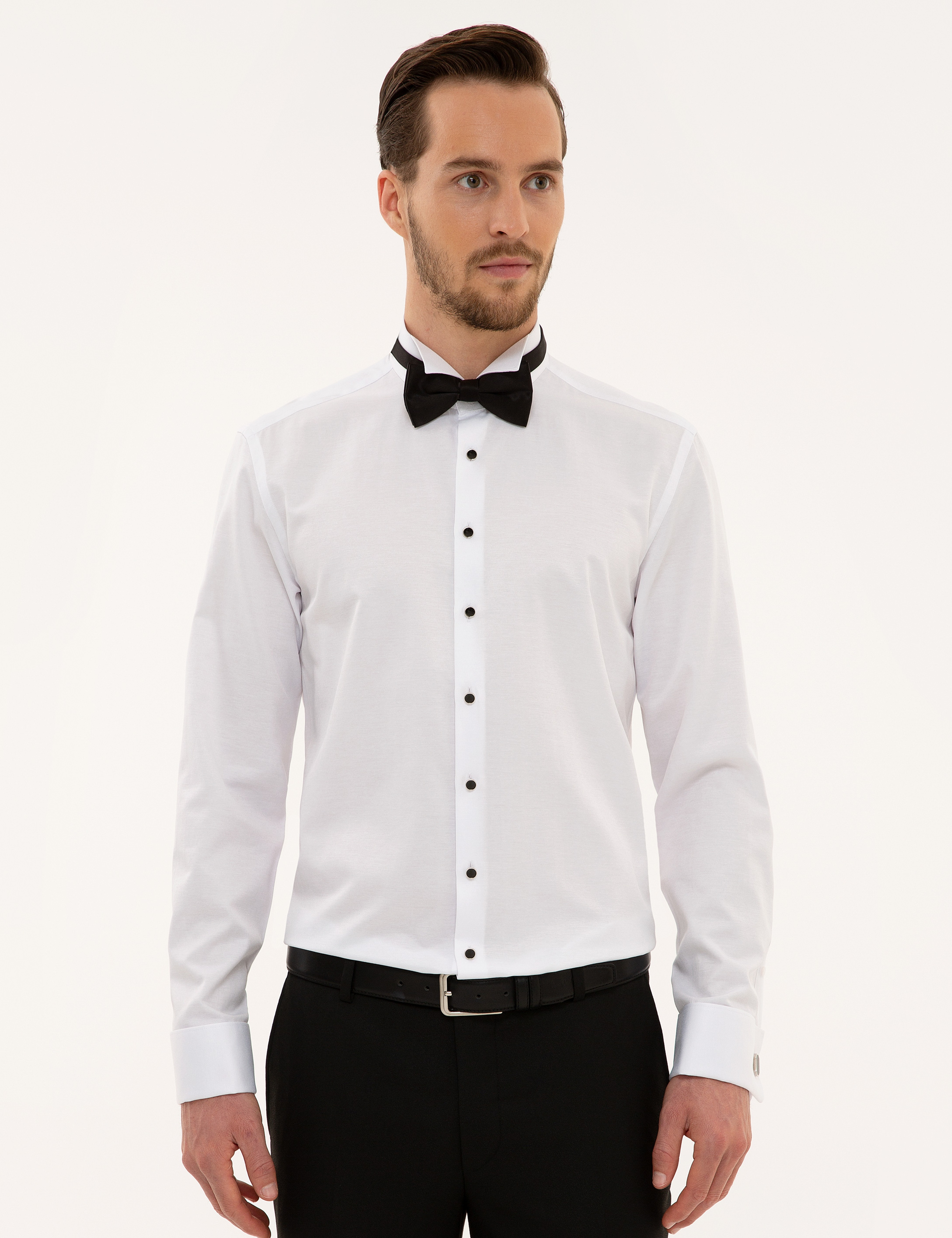 Beyaz Slim Fit Smokin Gömlek