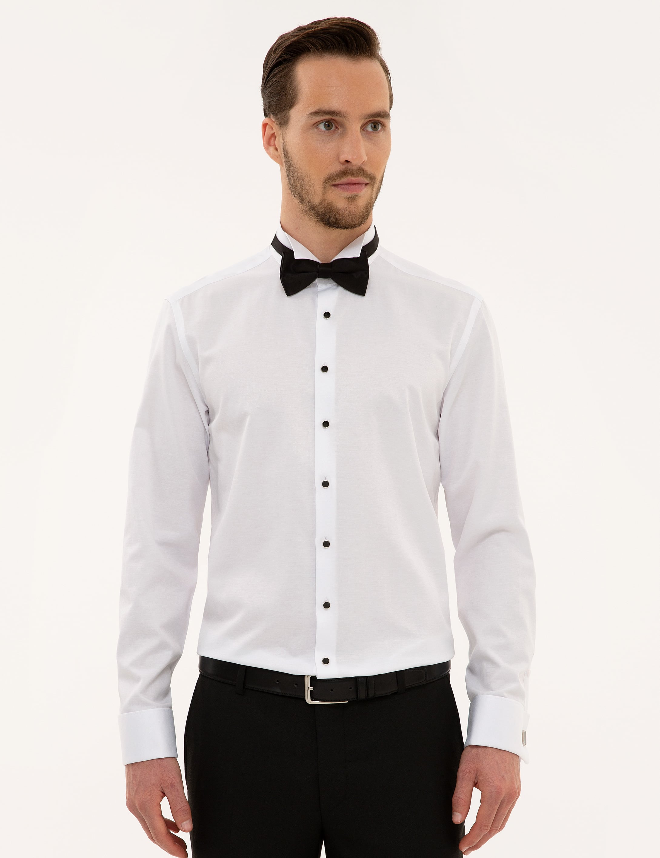 Beyaz Slim Fit Smokin Gömlek