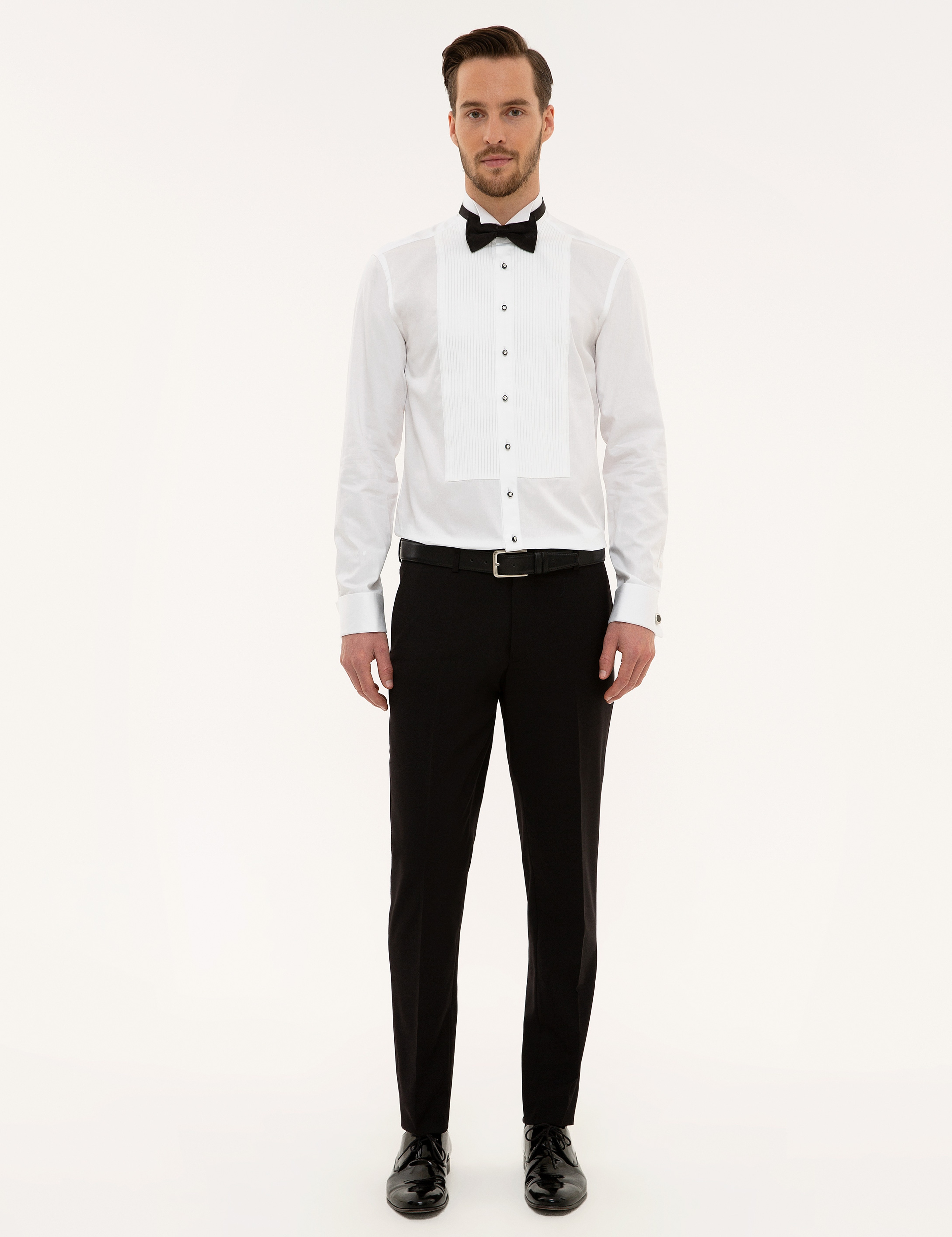 Beyaz Slim Fit Smokin Gömlek - Image 4