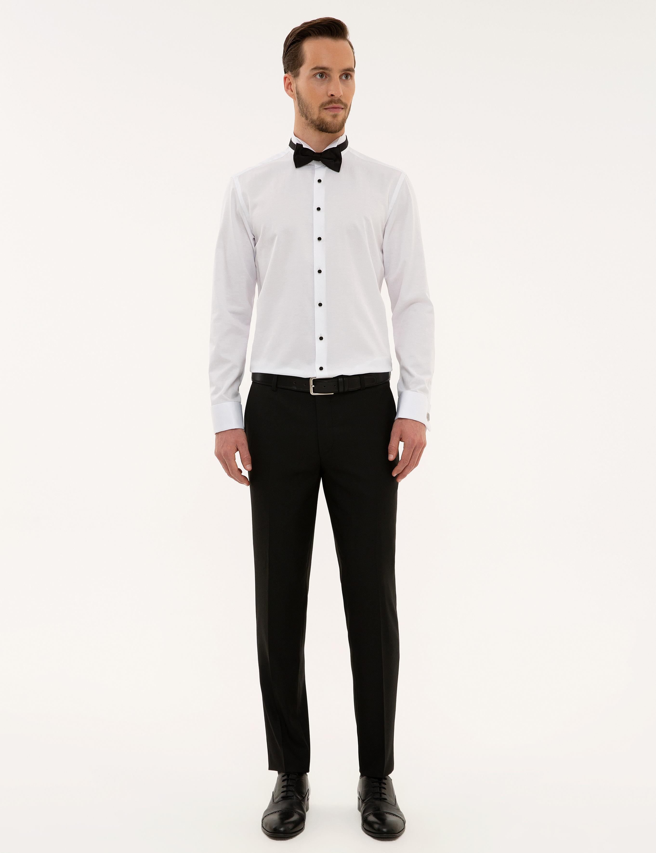 Beyaz Slim Fit Smokin Gömlek