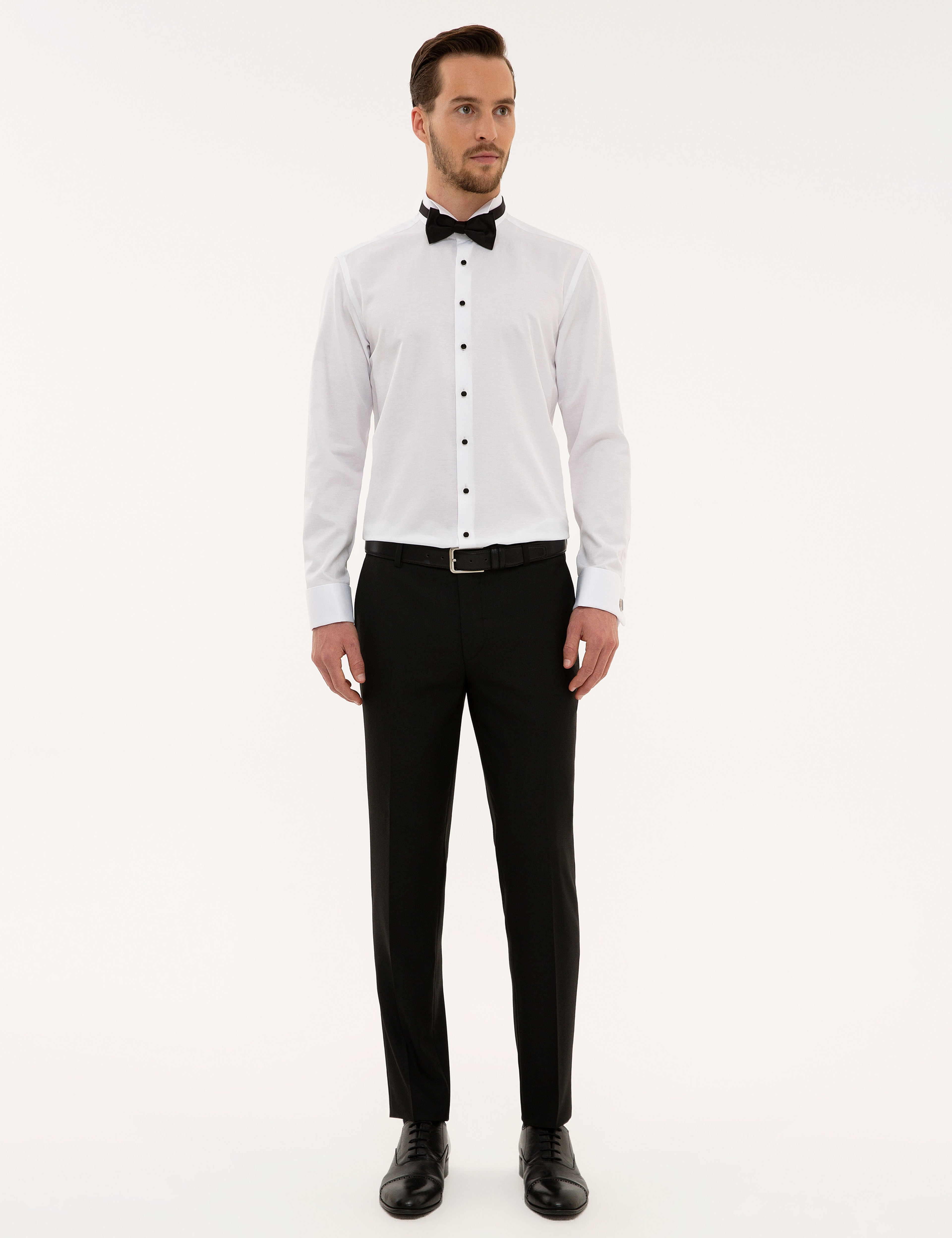 Beyaz Slim Fit Smokin Gömlek - Image 4