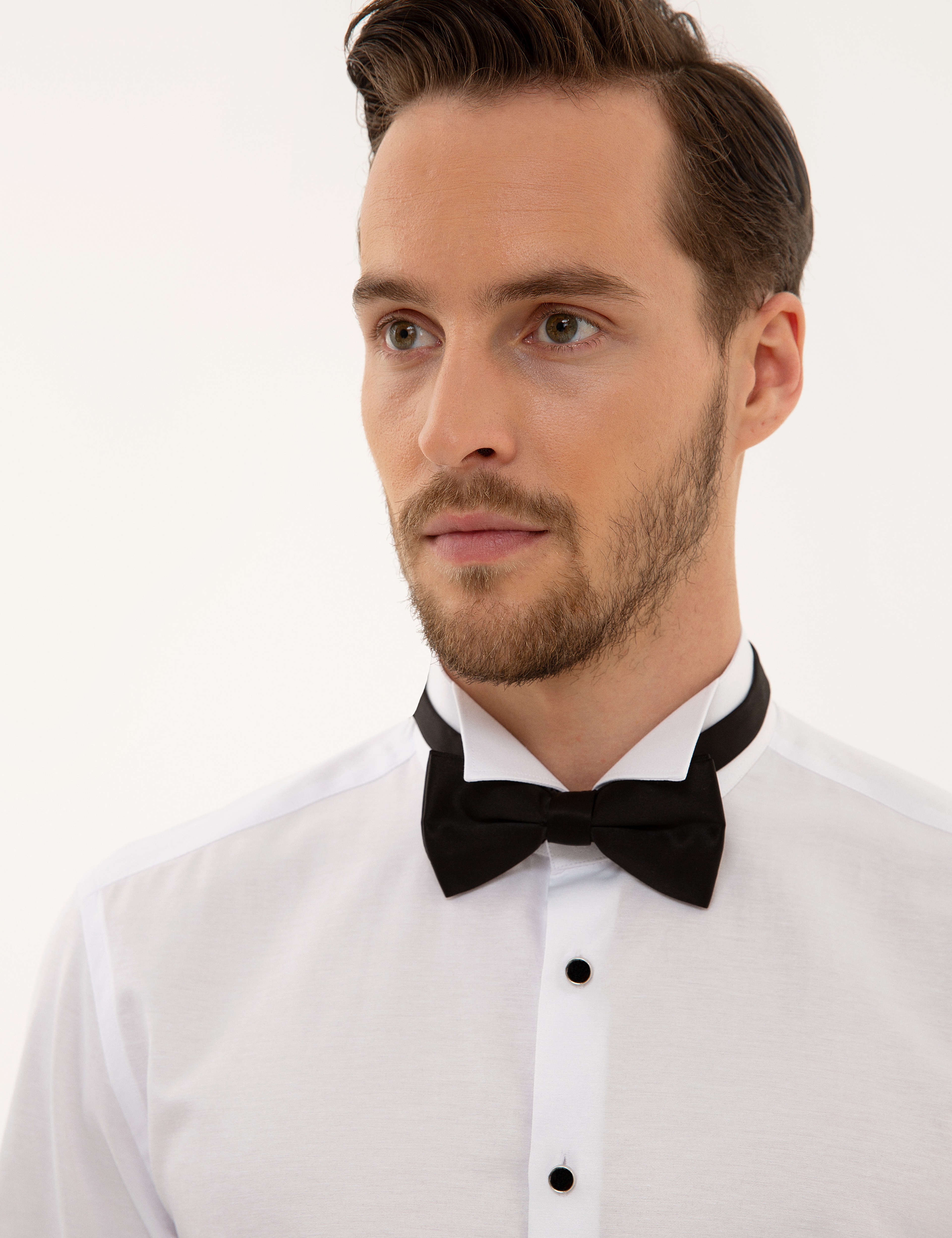 Beyaz Slim Fit Smokin Gömlek - Image 2
