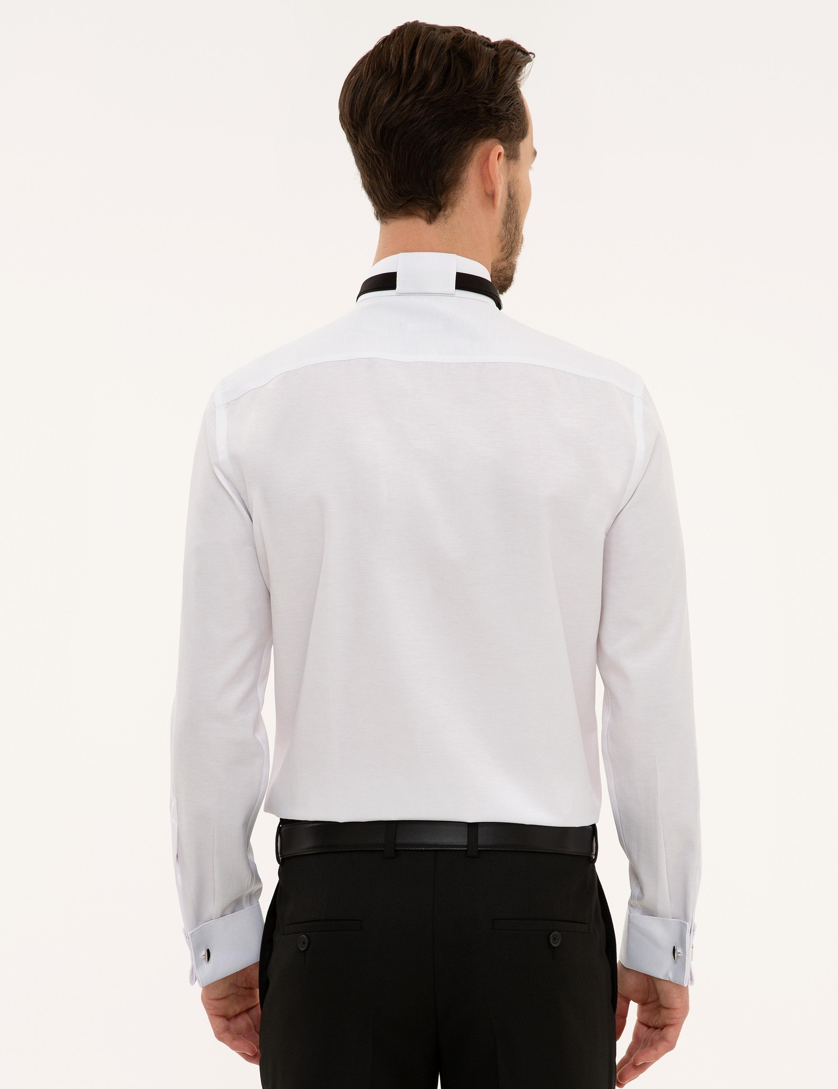 Beyaz Slim Fit Smokin Gömlek