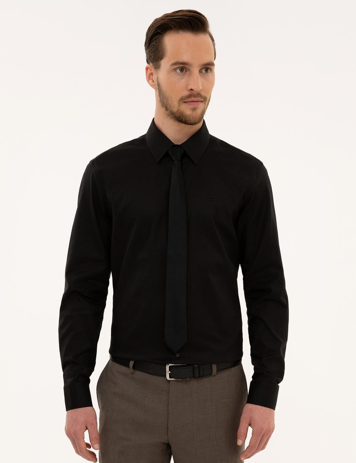 Siyah Slim Fit Uzun Kollu Gömlek - 50227070025