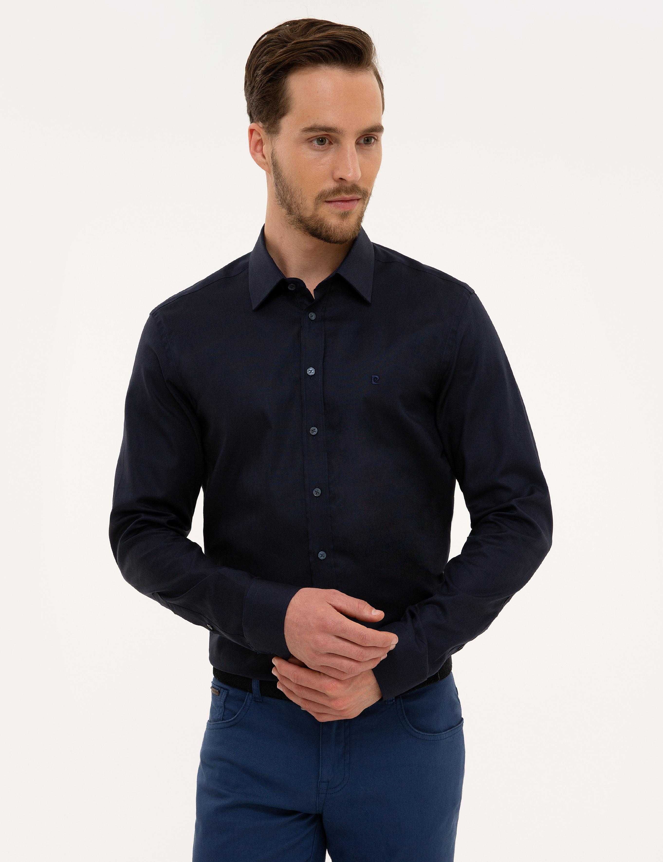 Lacivert Slim Fit Uzun Kollu Gömlek