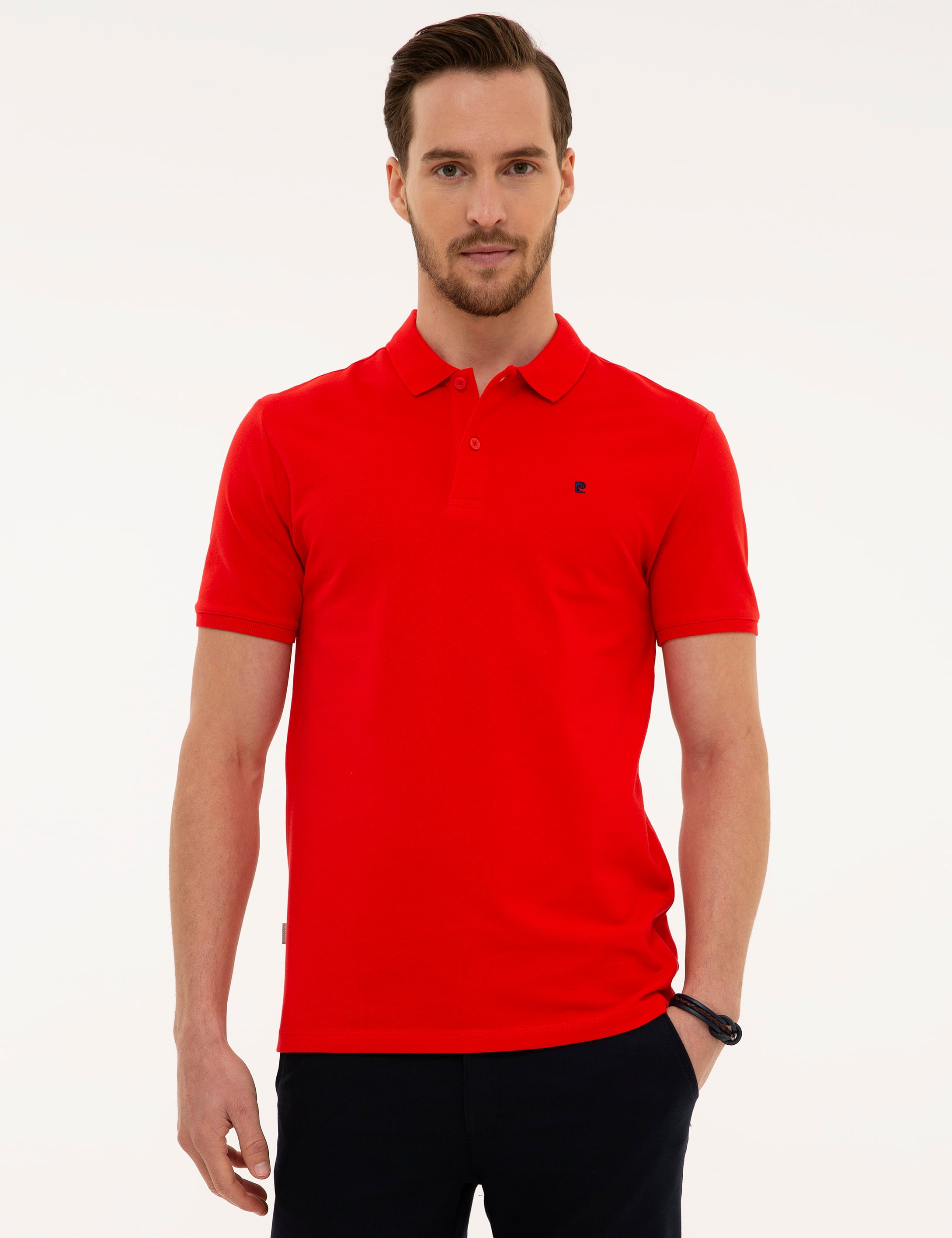 Nar Çiçeği Slim Fit Basic Polo Yaka T-Shirt