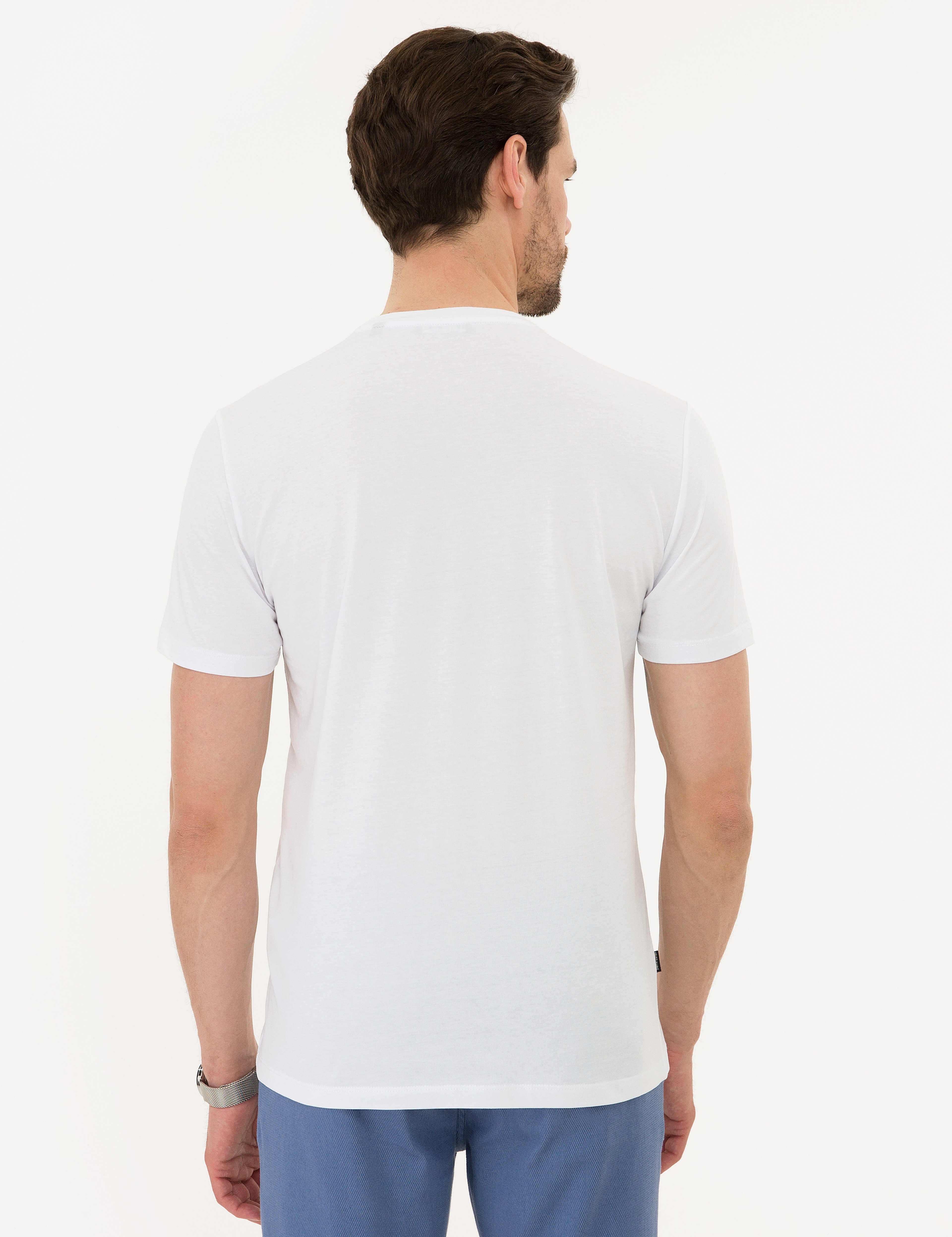 Beyaz Slim Fit Bisiklet Yaka T-Shirt - Image 3