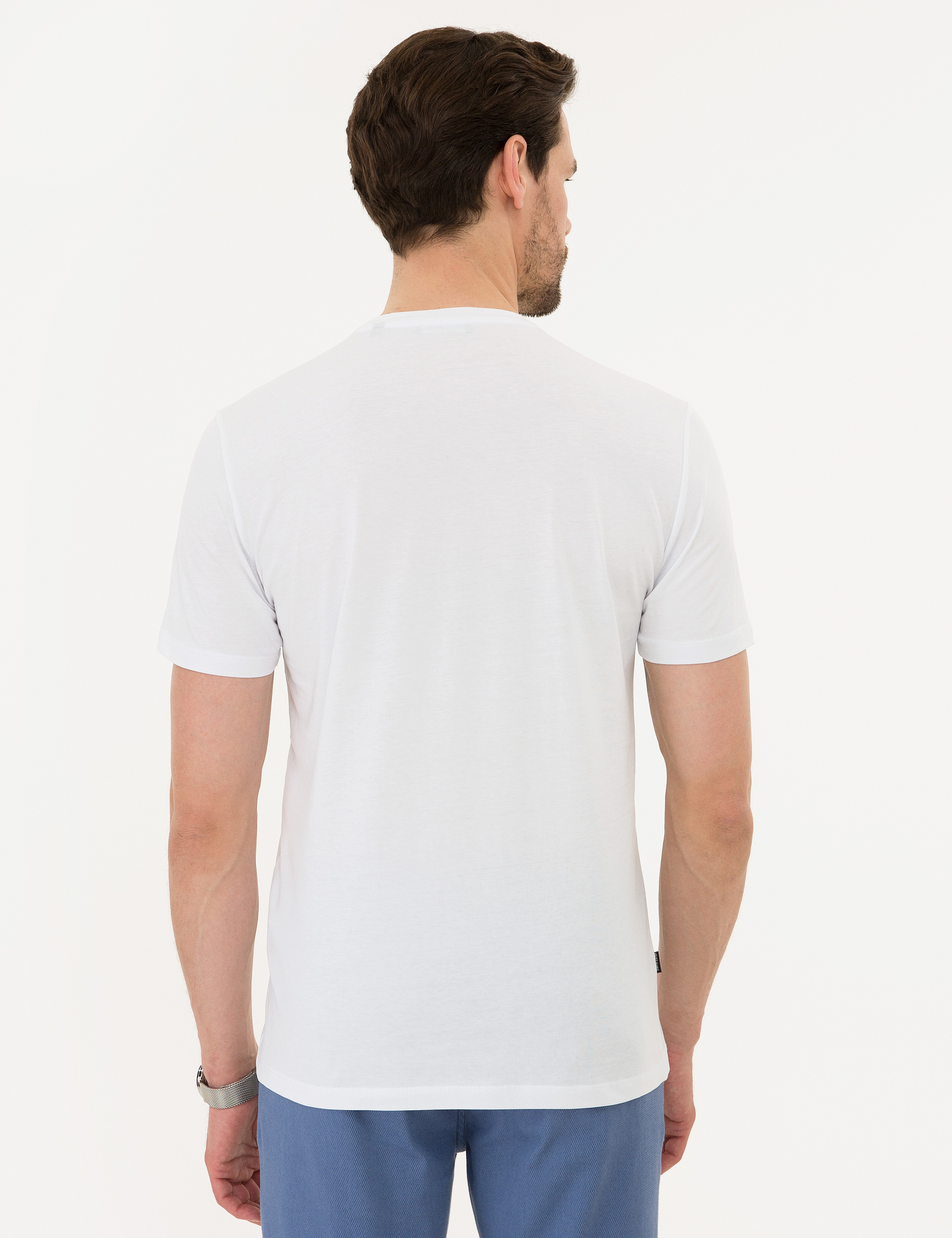 Beyaz Slim Fit Bisiklet Yaka T-Shirt