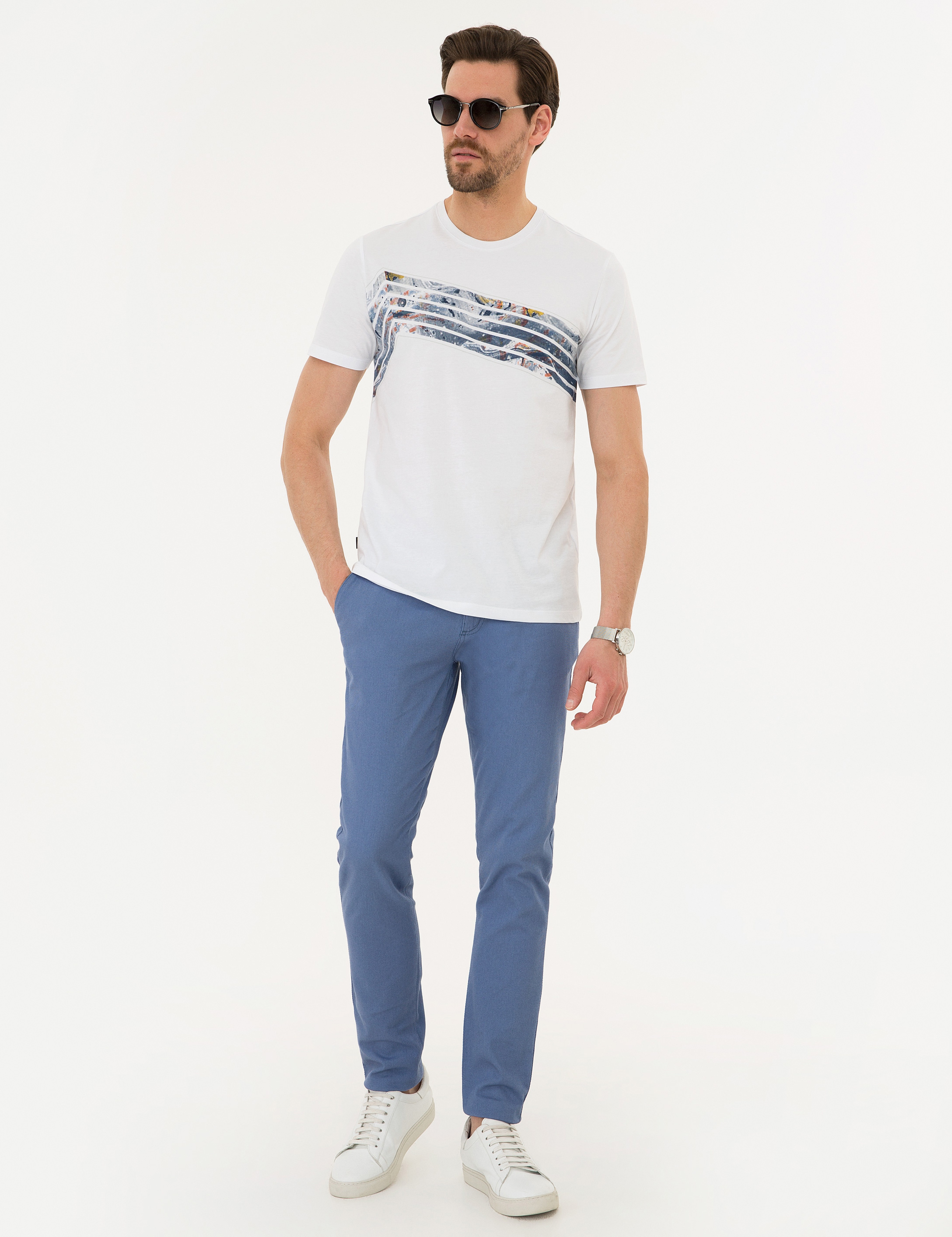 Beyaz Slim Fit Bisiklet Yaka T-Shirt - Image 4