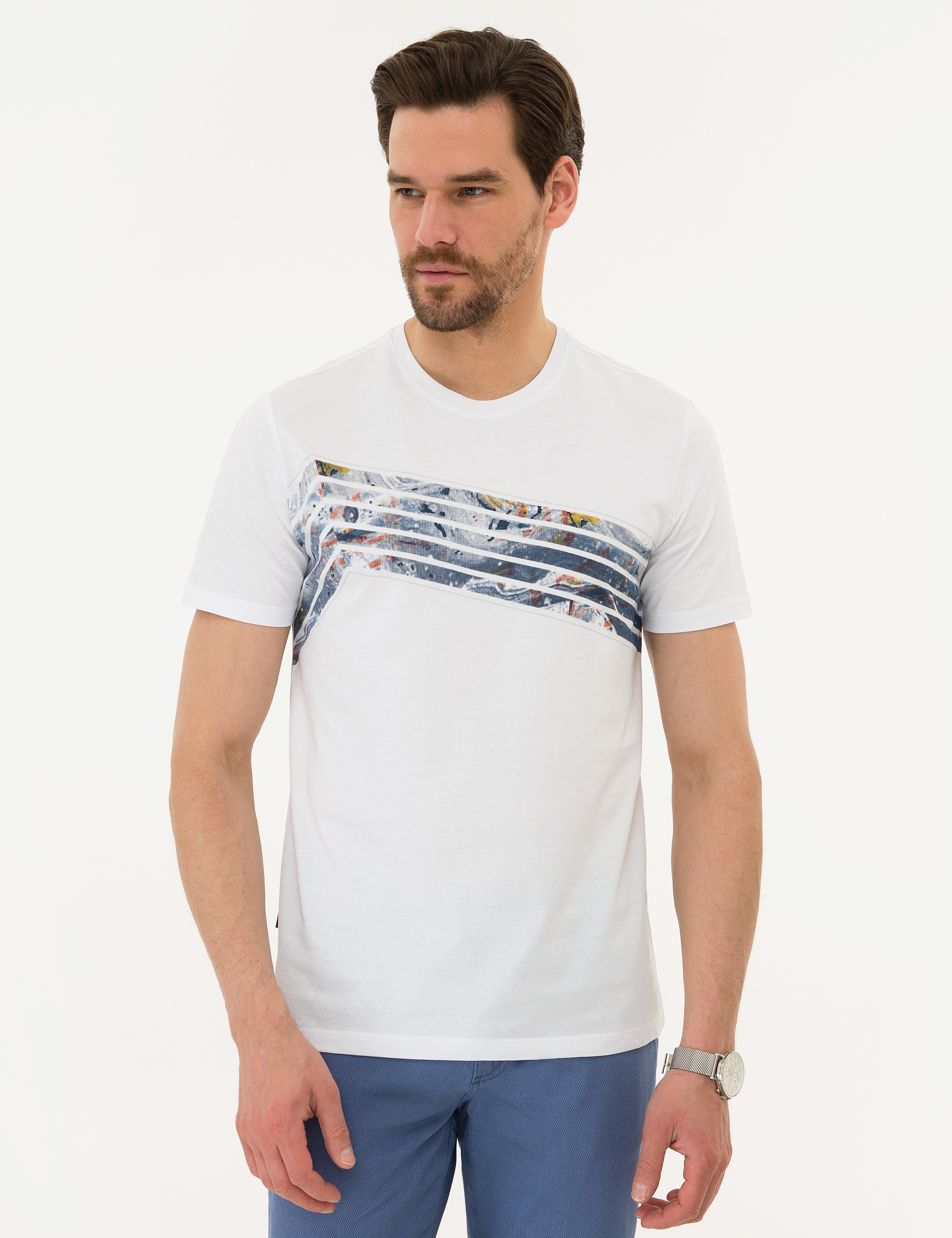 Beyaz Slim Fit Bisiklet Yaka T-Shirt - Image 2