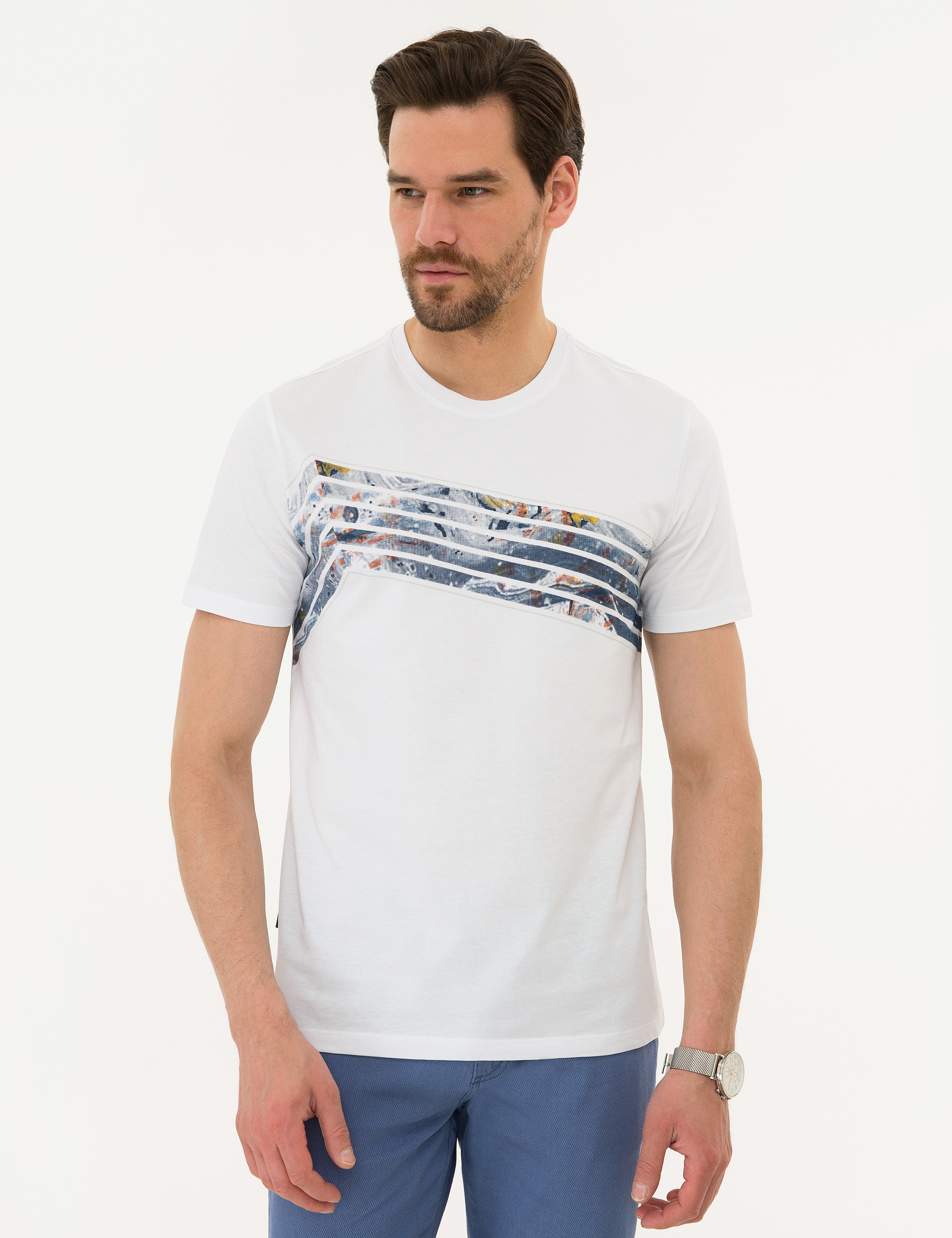 Beyaz Slim Fit Bisiklet Yaka T-Shirt